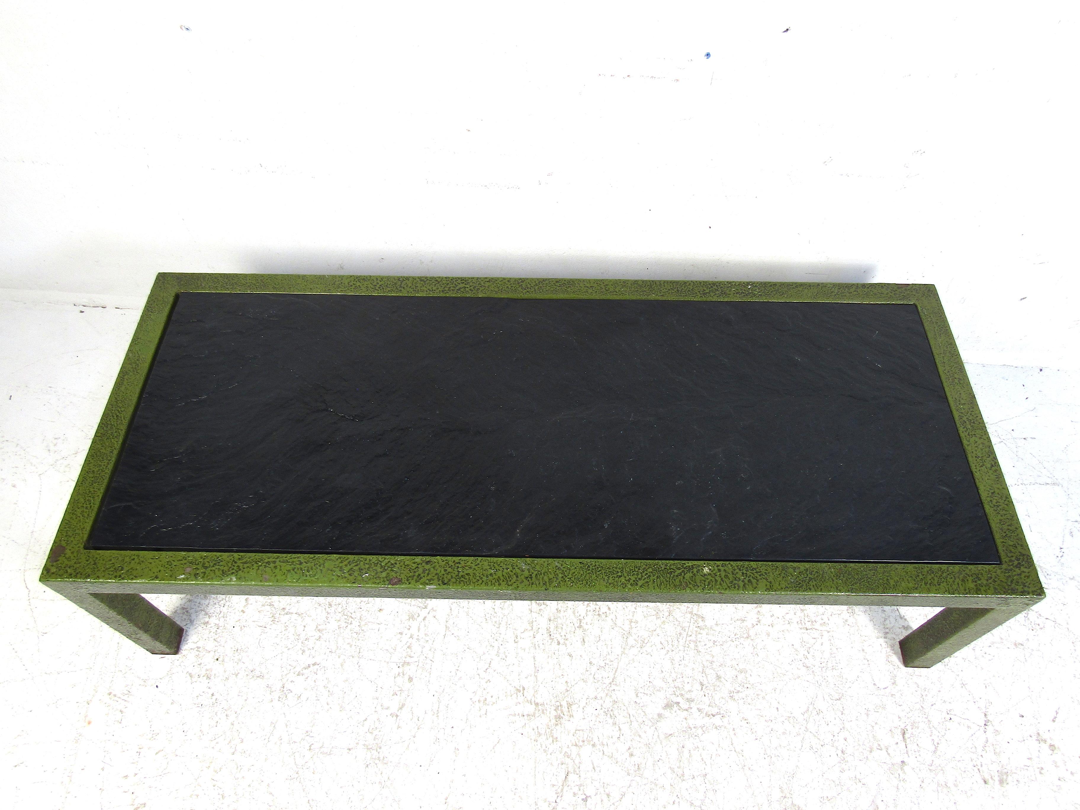 Mid-Century Modern Midcentury Metal and Faux Stone Coffee Table For Sale