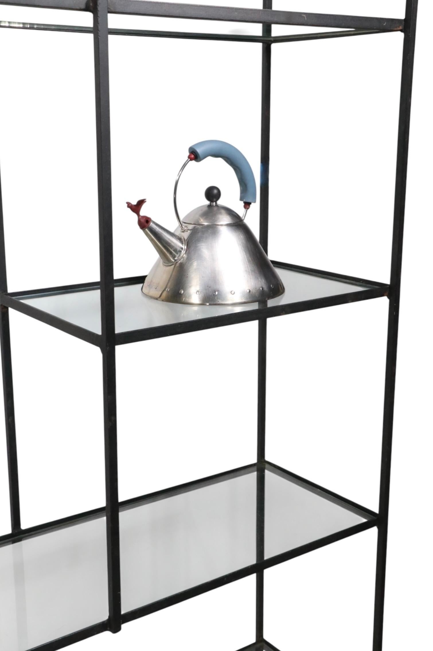 Mid Century Metal and Glass Freestanding Shelf Unit after Weinberg c 1950's For Sale 5