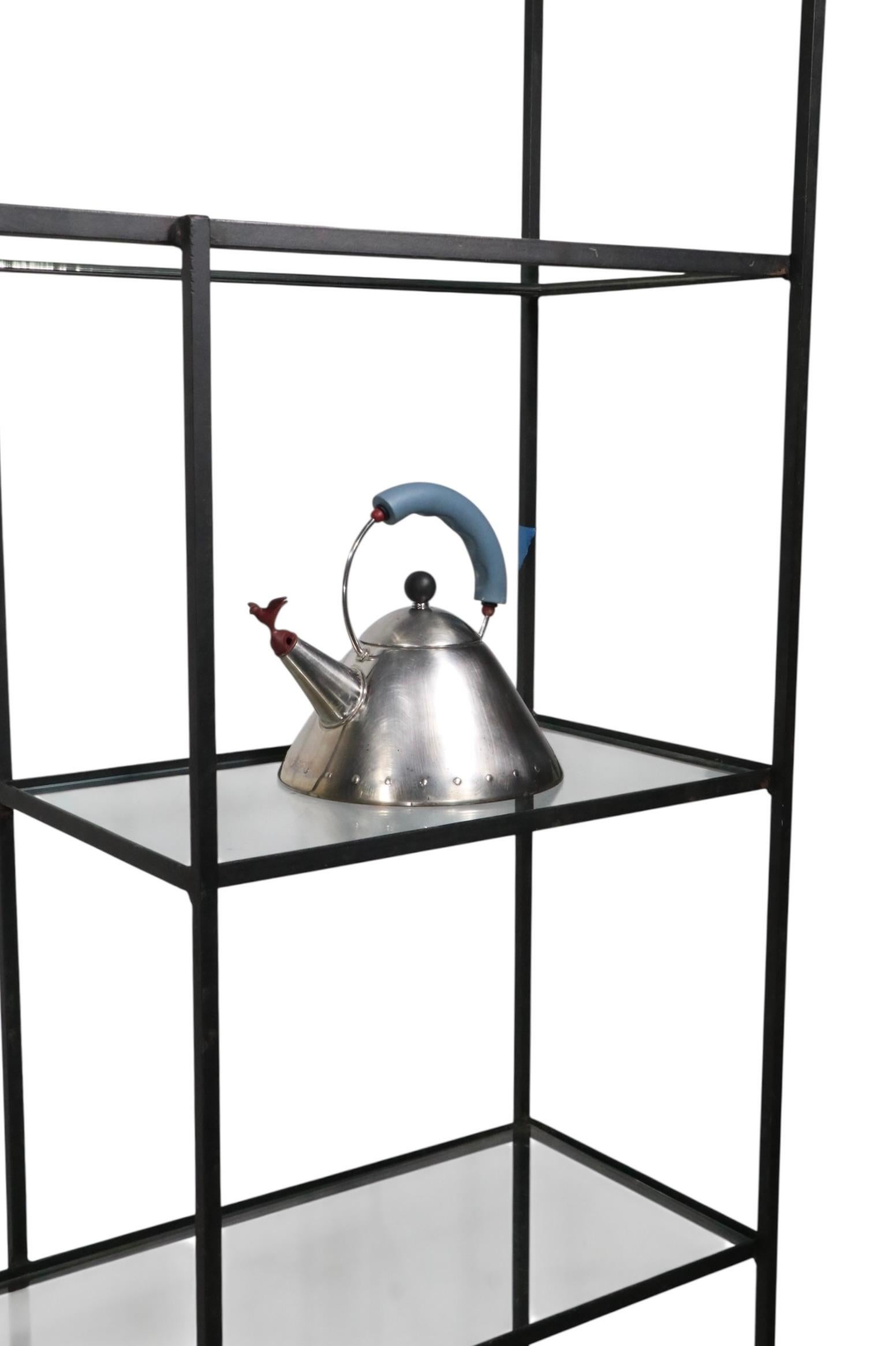 Mid Century Metal and Glass Freestanding Shelf Unit after Weinberg c 1950's For Sale 6