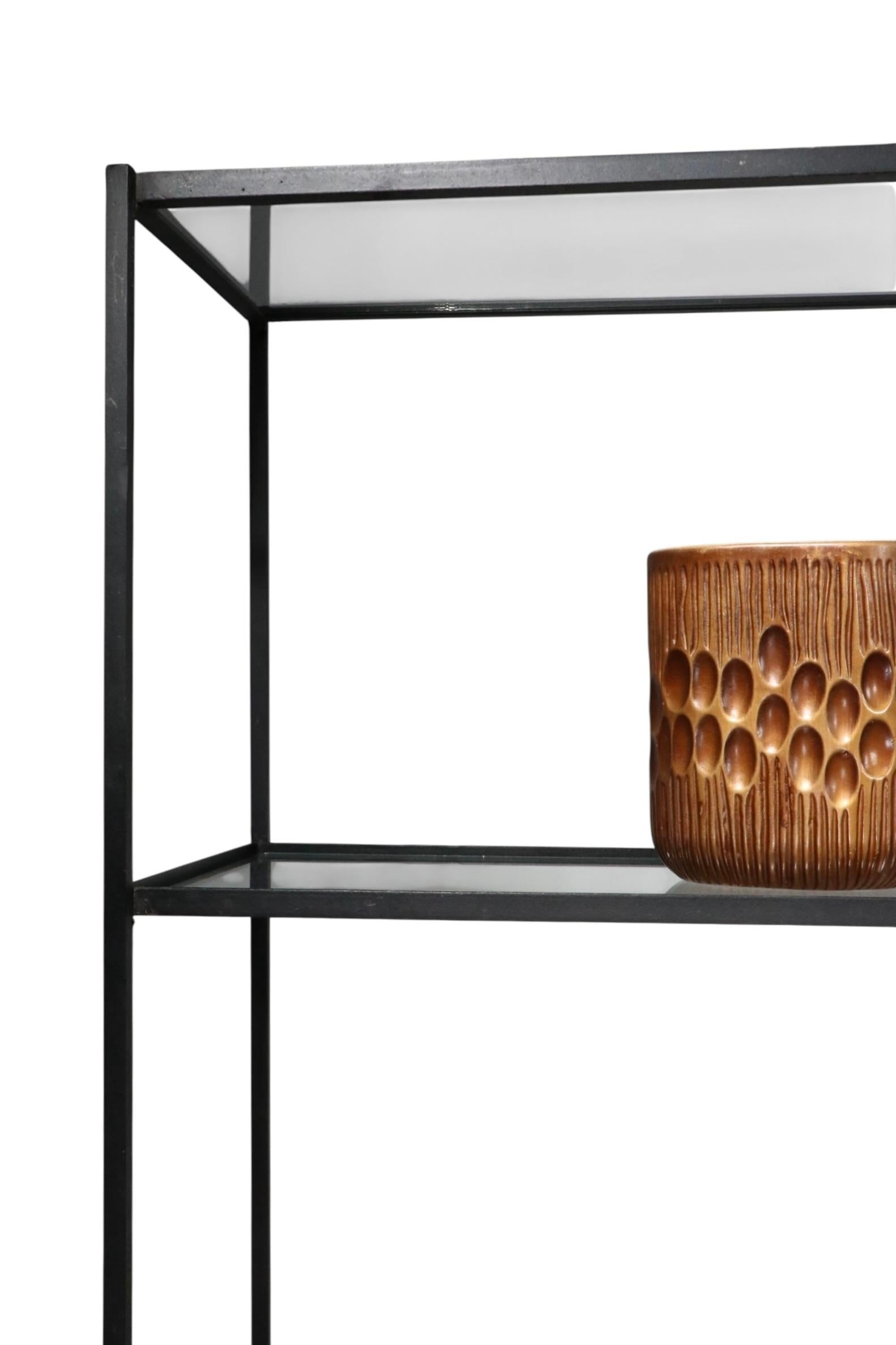 Mid Century Metal and Glass Freestanding Shelf Unit after Weinberg c 1950's For Sale 7