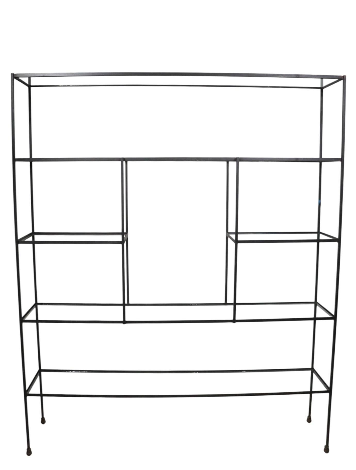 Mid-Century Modern Mid Century Metal and Glass Freestanding Shelf Unit after Weinberg c 1950's For Sale