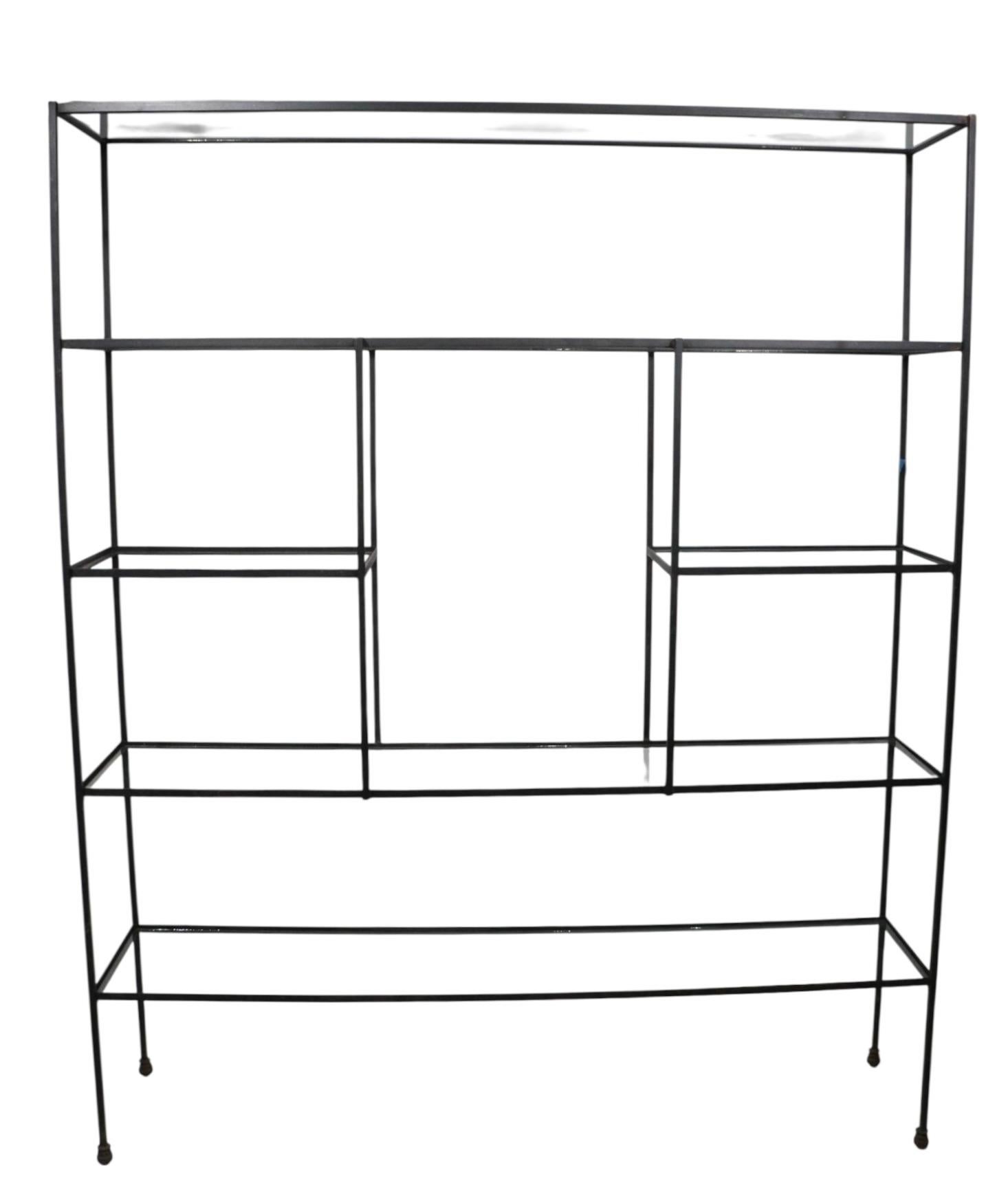 American Mid Century Metal and Glass Freestanding Shelf Unit after Weinberg c 1950's For Sale