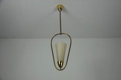 Mid-Century Brass and Opal Glass Ceiling Lamp, Germany, 1960s