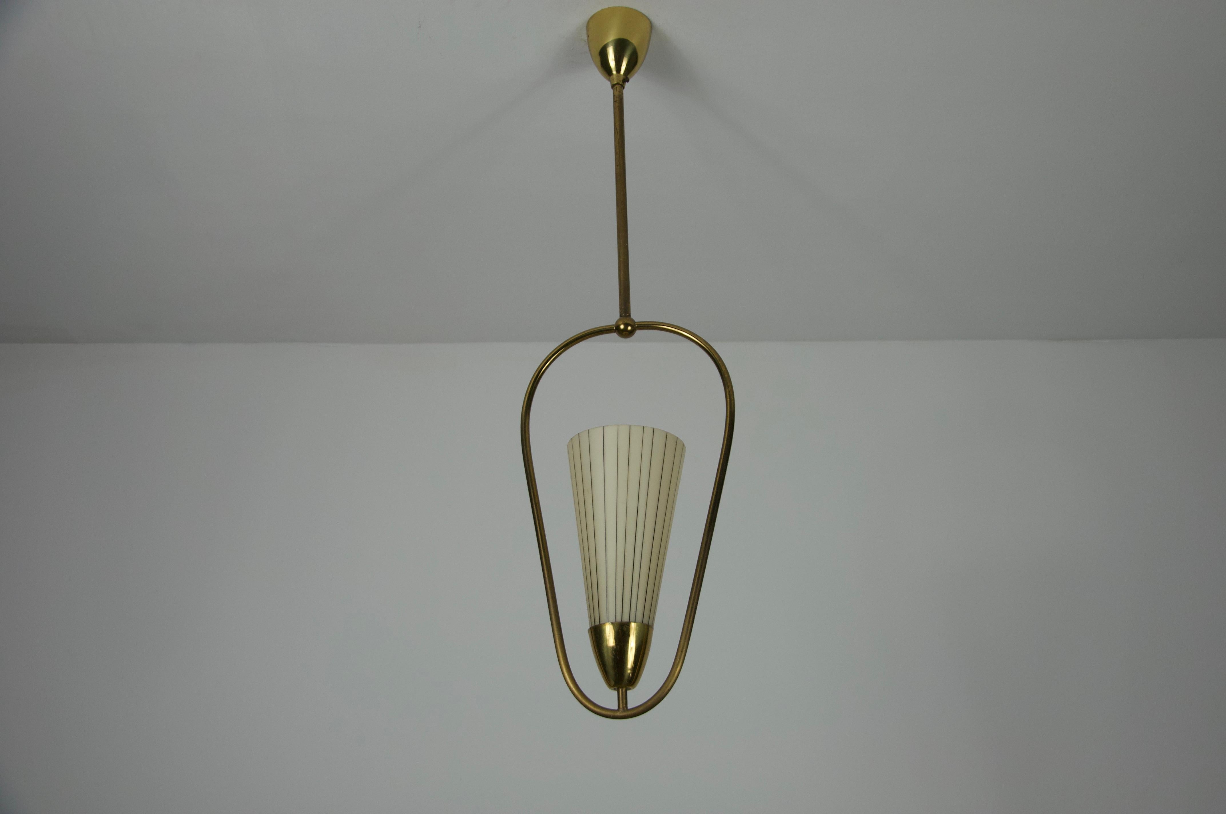 Mid-Century Modern Mid-Century Brass and Opal Glass Ceiling Lamp, Germany, 1960s For Sale
