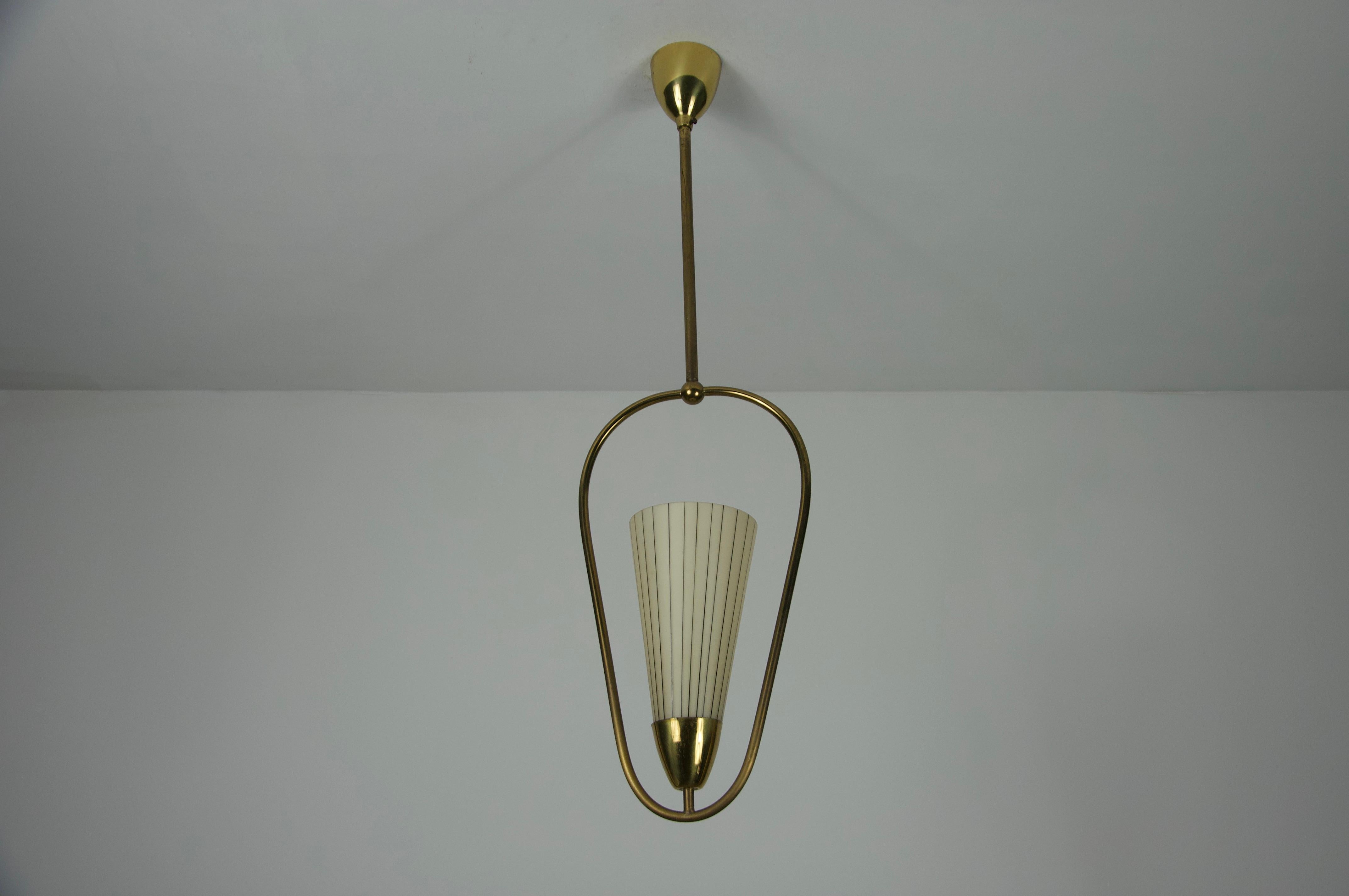 Mid-Century Brass and Opal Glass Ceiling Lamp, Germany, 1960s In Good Condition For Sale In Hagenbach, DE