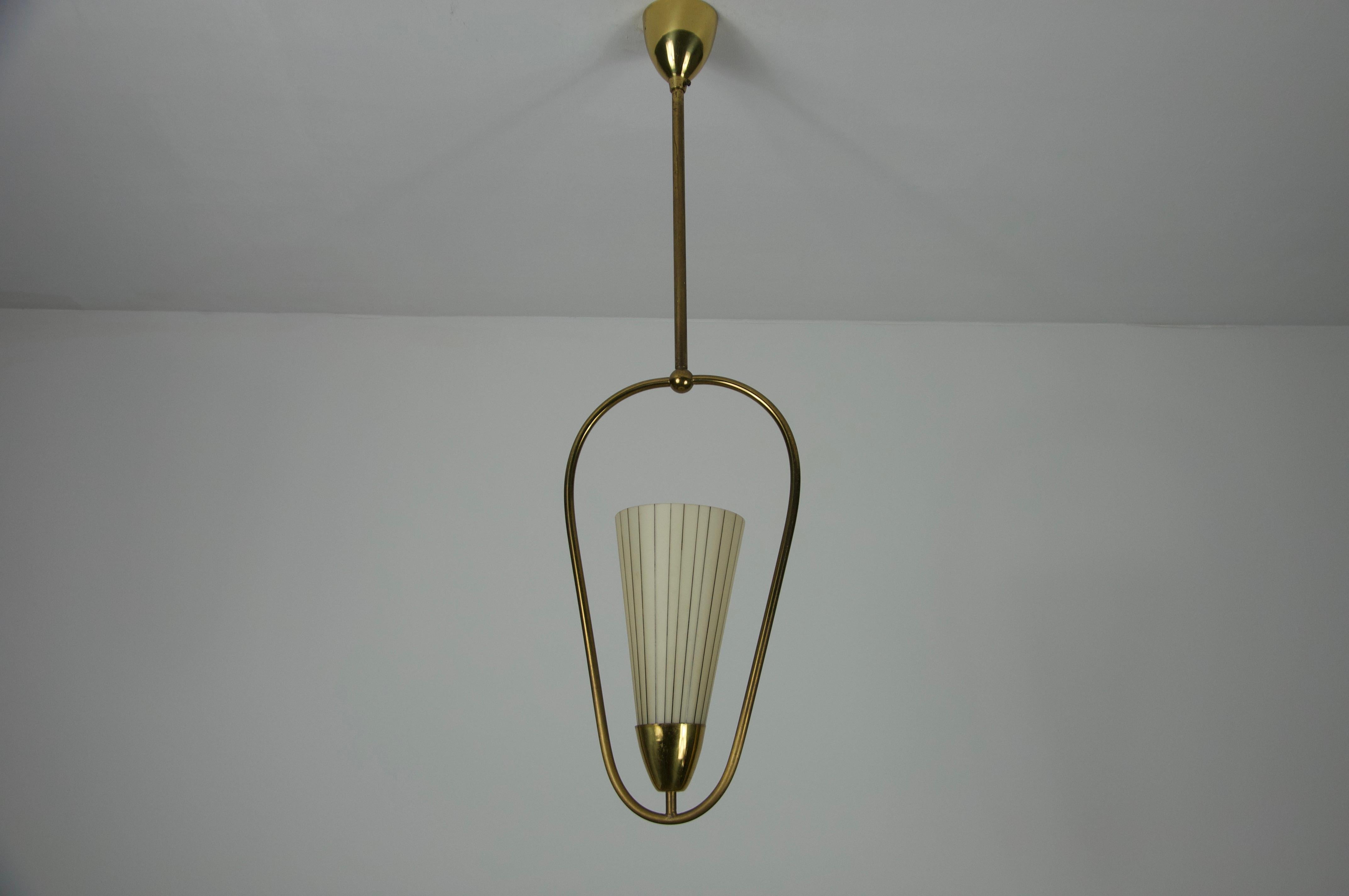 Mid-20th Century Mid-Century Brass and Opal Glass Ceiling Lamp, Germany, 1960s For Sale
