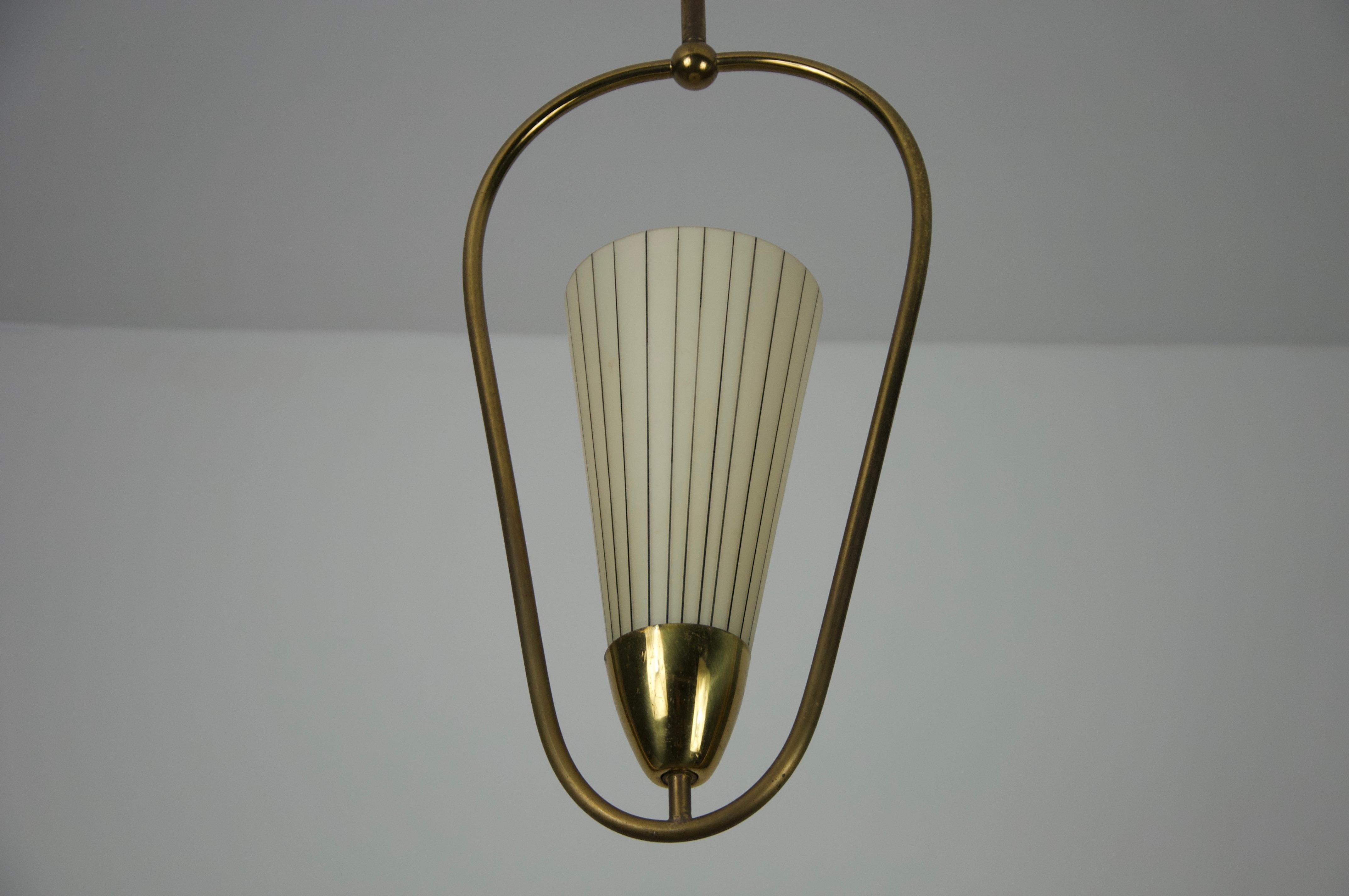 Metal Mid-Century Brass and Opal Glass Ceiling Lamp, Germany, 1960s For Sale