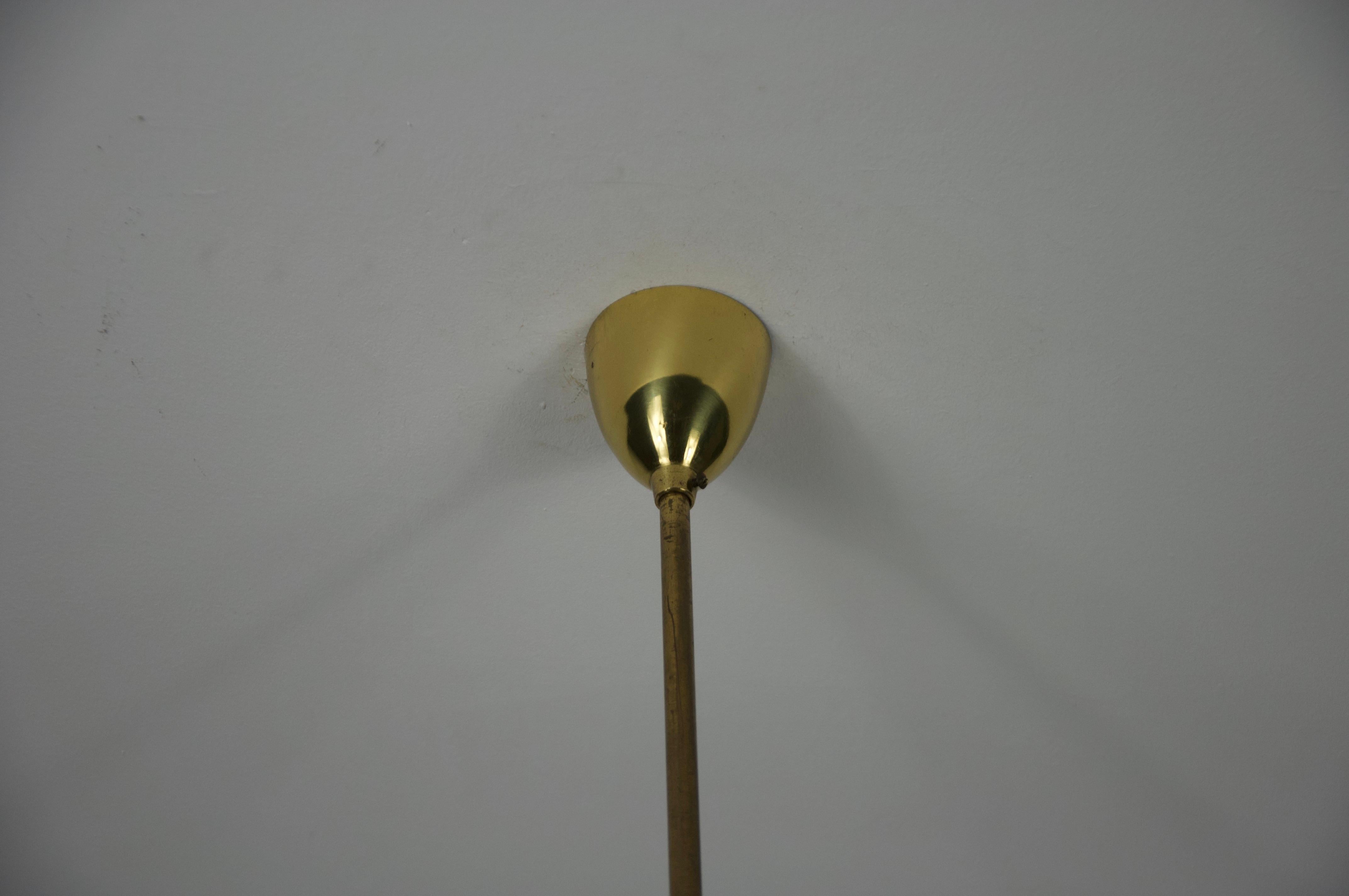 Mid-Century Brass and Opal Glass Ceiling Lamp, Germany, 1960s For Sale 1