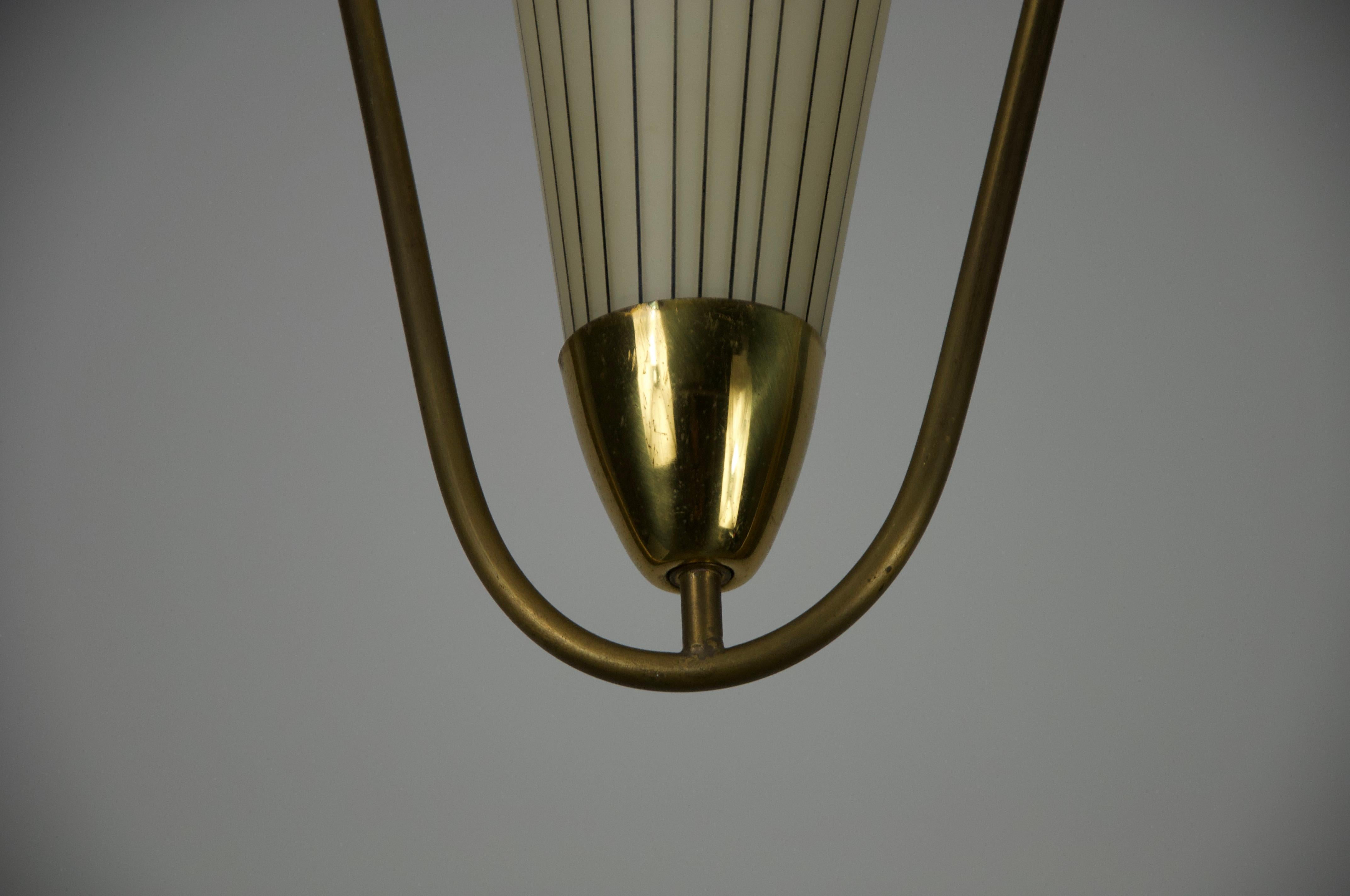 Mid-Century Brass and Opal Glass Ceiling Lamp, Germany, 1960s For Sale 2