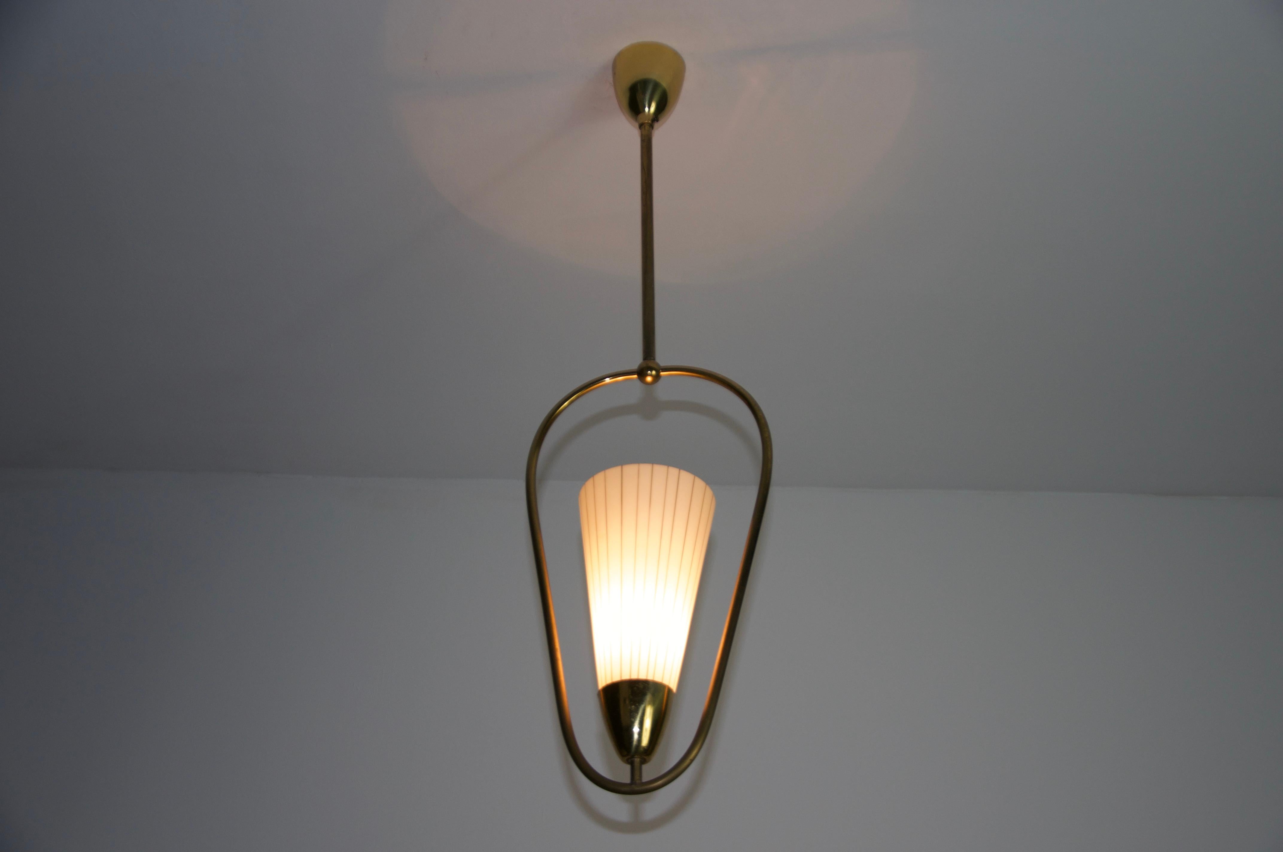 Mid-Century Brass and Opal Glass Ceiling Lamp, Germany, 1960s For Sale 3