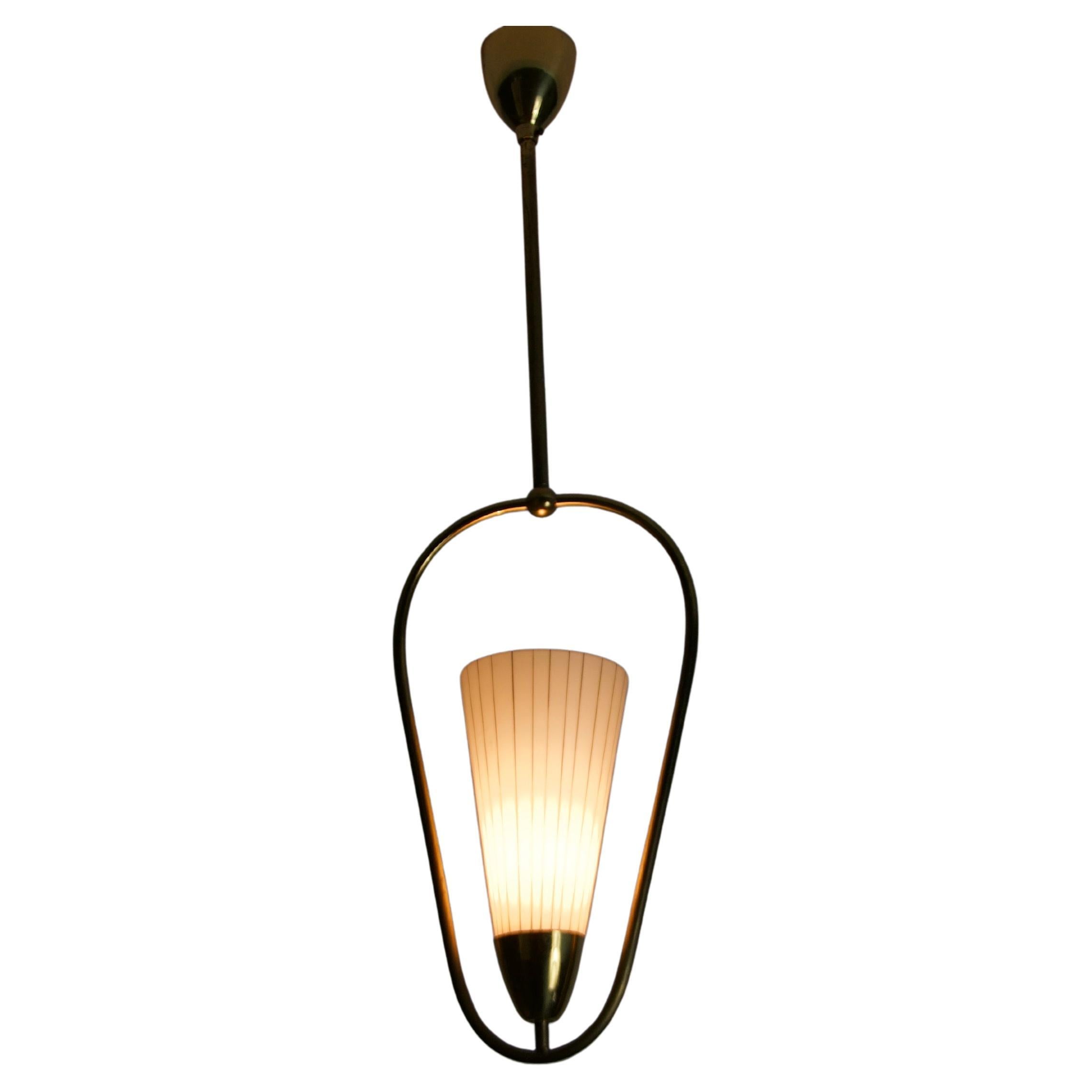 Mid-Century Brass and Opal Glass Ceiling Lamp, Germany, 1960s