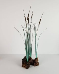 Midcentury Metal and Wood Cattail Sculpture by Max Howard