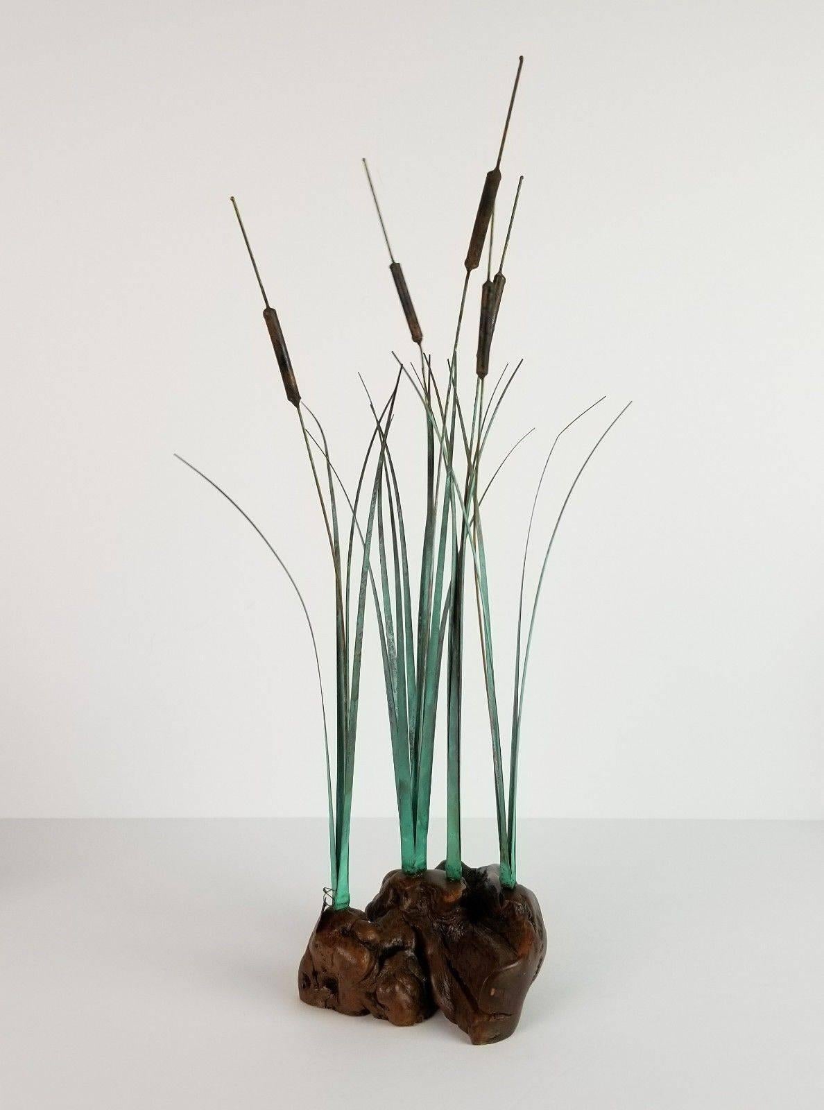 20th Century Midcentury Metal and Wood Cattail Sculpture by Max Howard