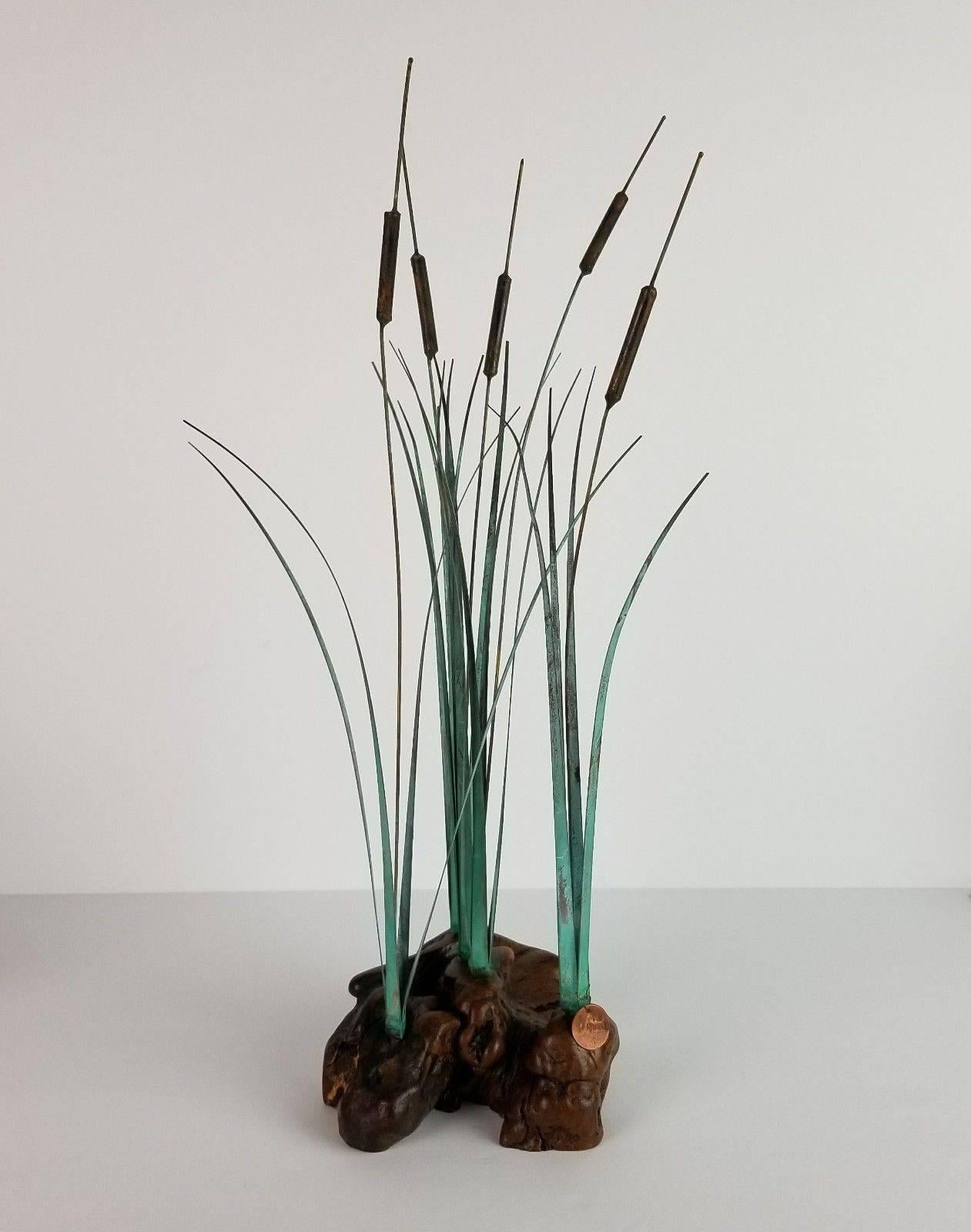 Driftwood Midcentury Metal and Wood Cattail Sculpture by Max Howard