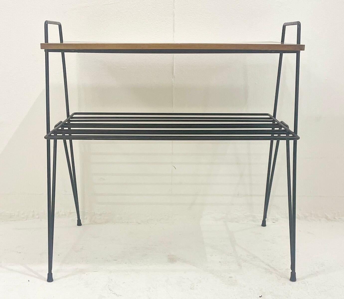 Italian Mid-Century Metal and Wood Coffee Table with Magazine Holder, Italy, 1950s For Sale