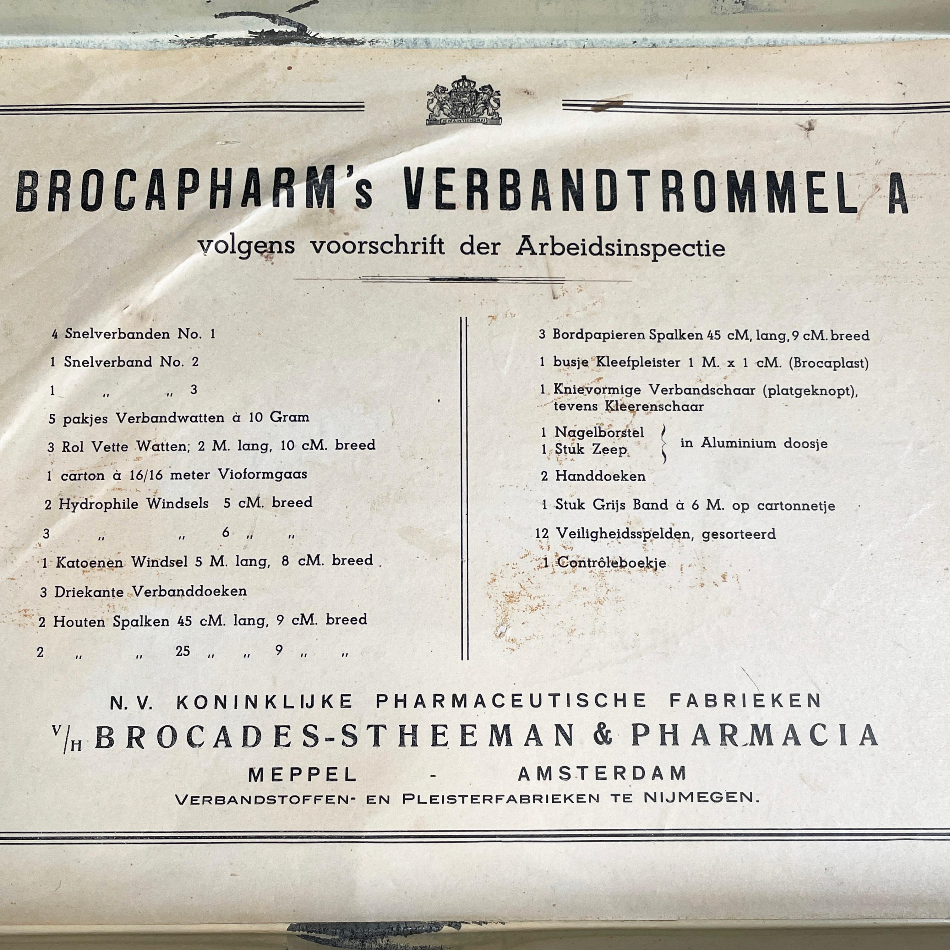 Mid Century metal Brocapharms Verbandtrommel Apothecary Box For Sale 7