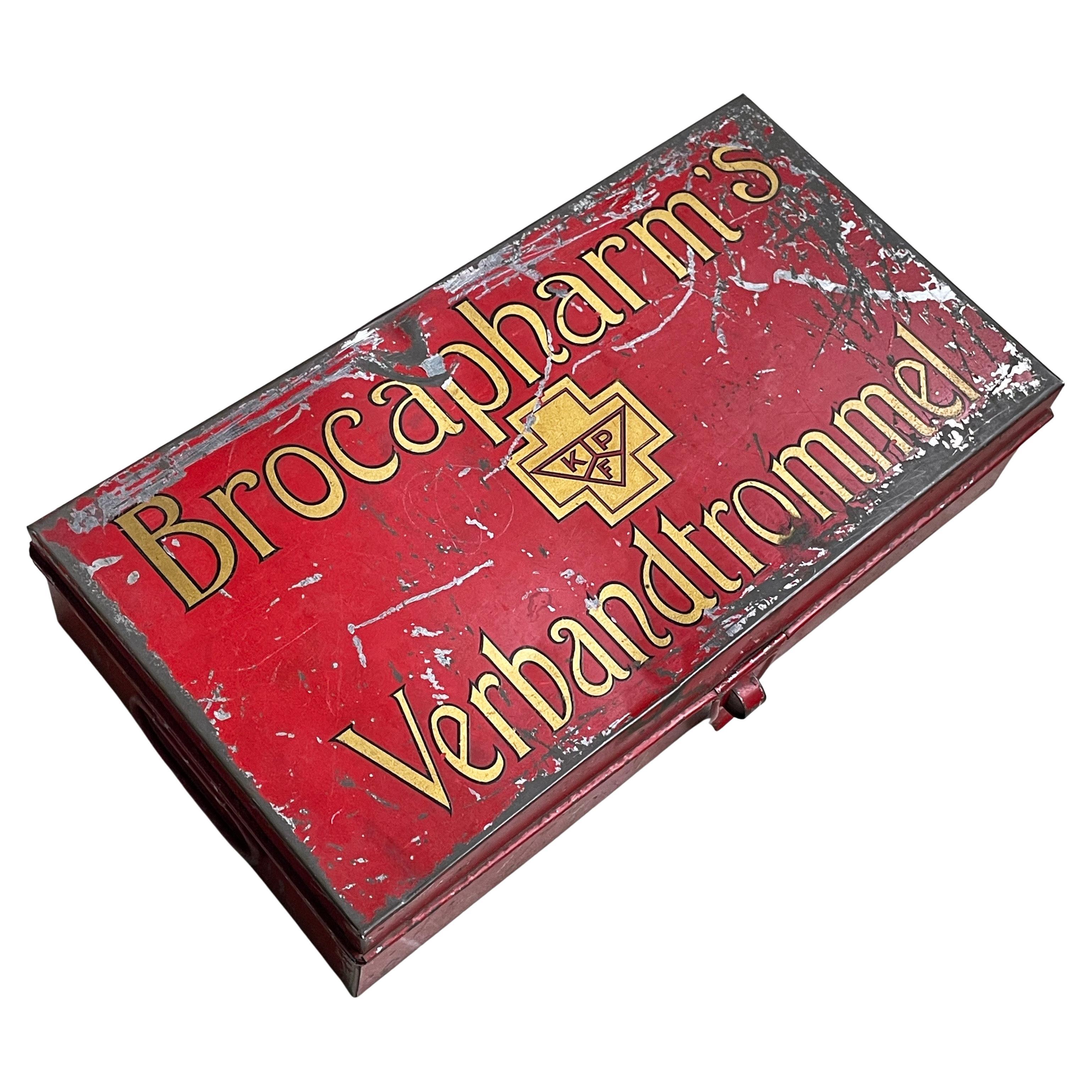 Mid Century metal Brocapharms Verbandtrommel Apothecary Box For Sale