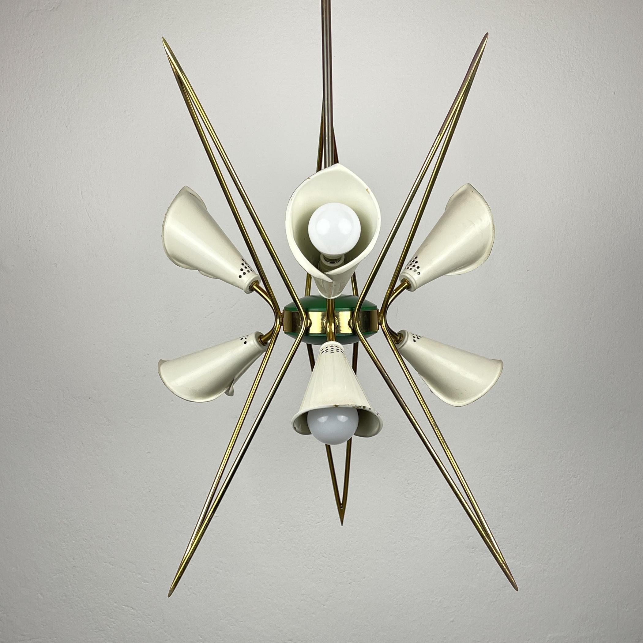 Lampadario in metallo di metà secolo in stile Stilnovo, Italia anni '70 in vendita 4