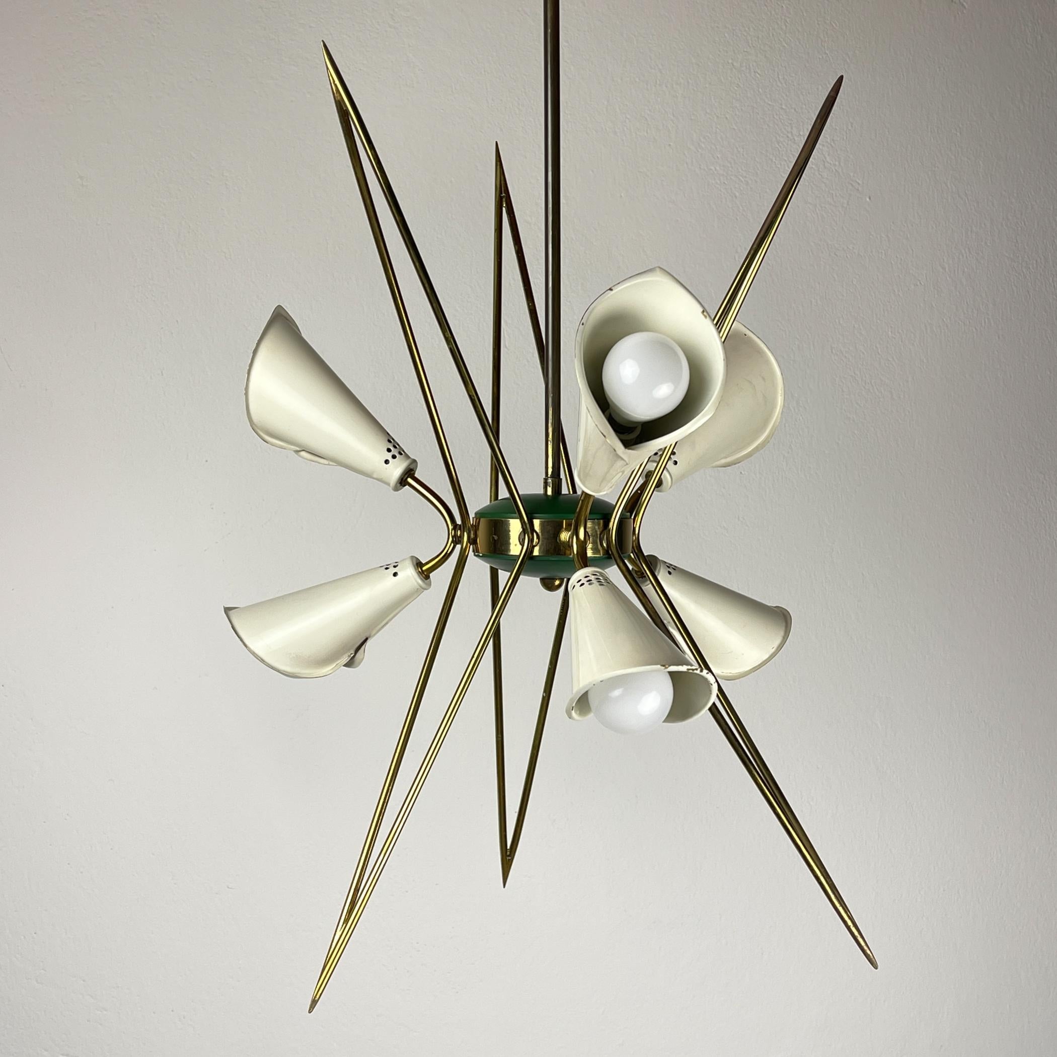 Lampadario in metallo di metà secolo in stile Stilnovo, Italia anni '70 in vendita 13