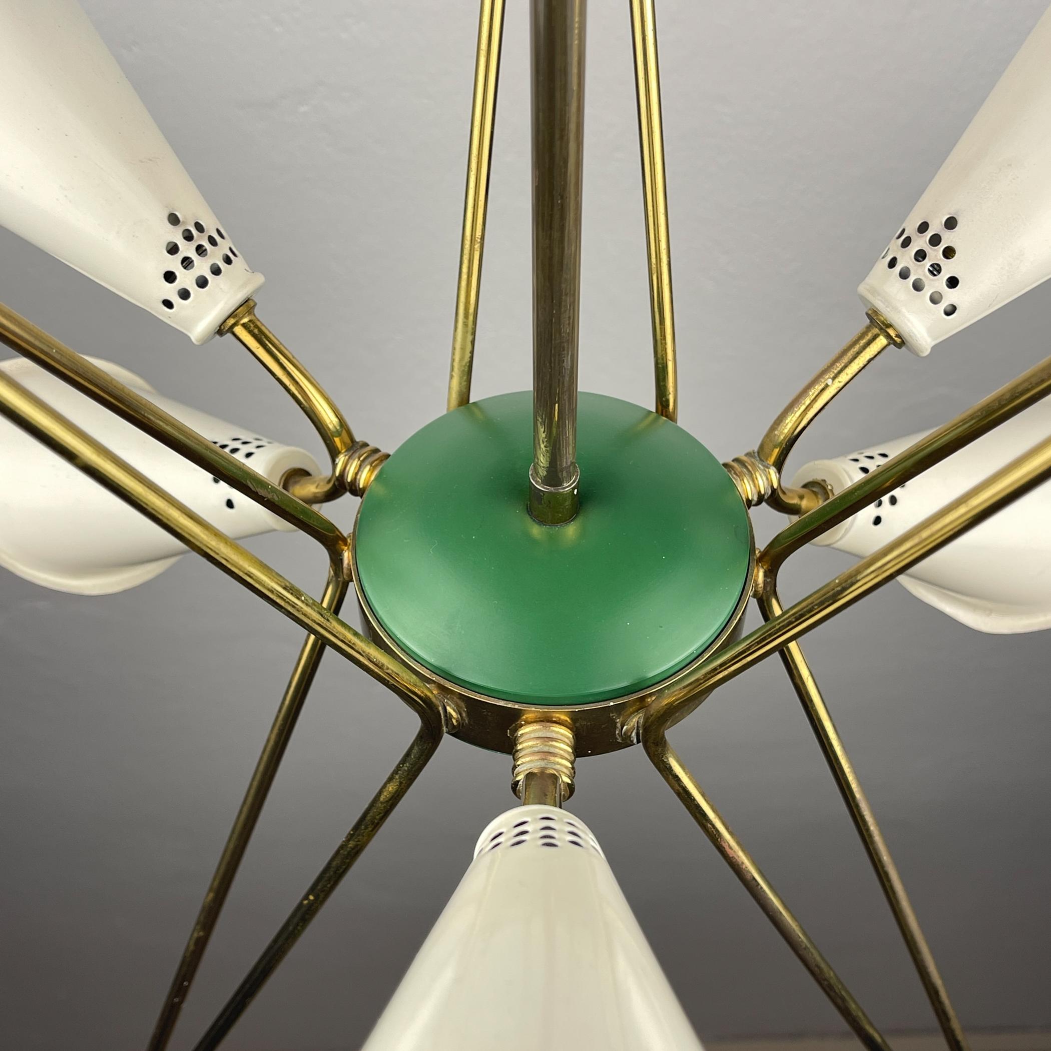 Lampadario in metallo di metà secolo in stile Stilnovo, Italia anni '70 in vendita 1