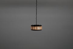 Mid-Century Metal Chandelier with Erik Höglund Inspired Inset Glass Panels