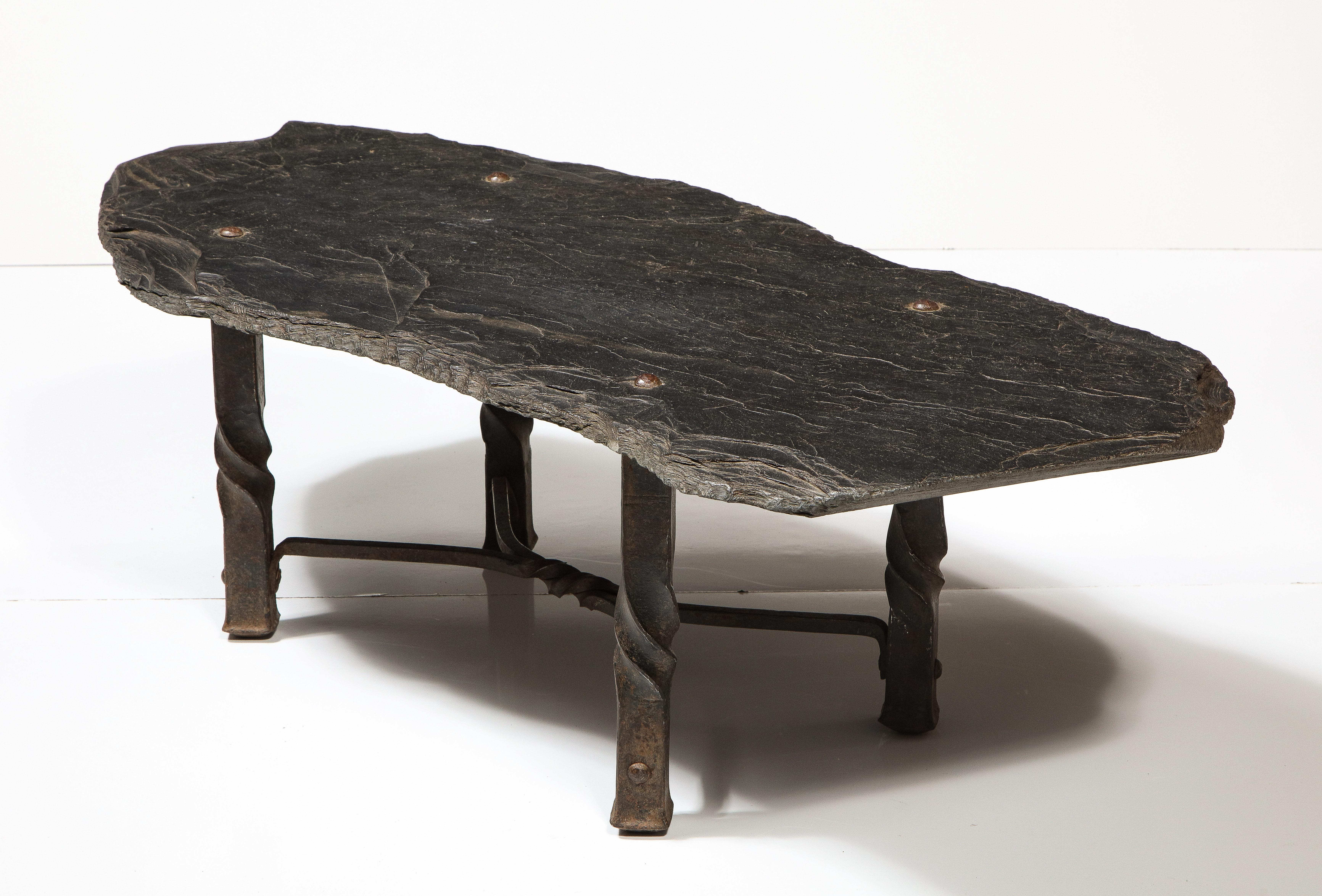 Mid-Century Metal Coffee Table with Stone Top, France, c. 1960s For Sale 4
