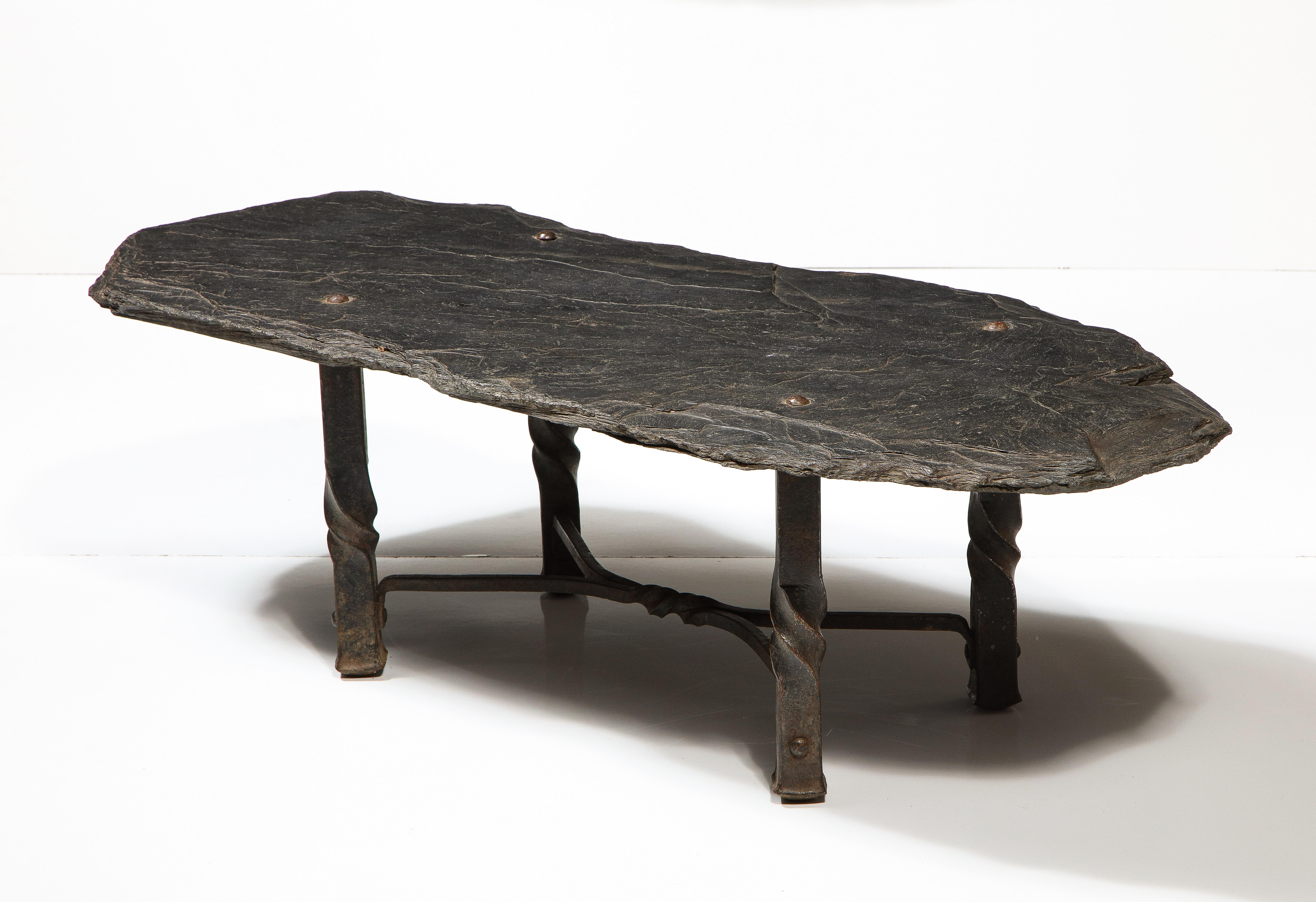 Mid-Century Modern Mid-Century Metal Coffee Table with Stone Top, France, c. 1960s For Sale