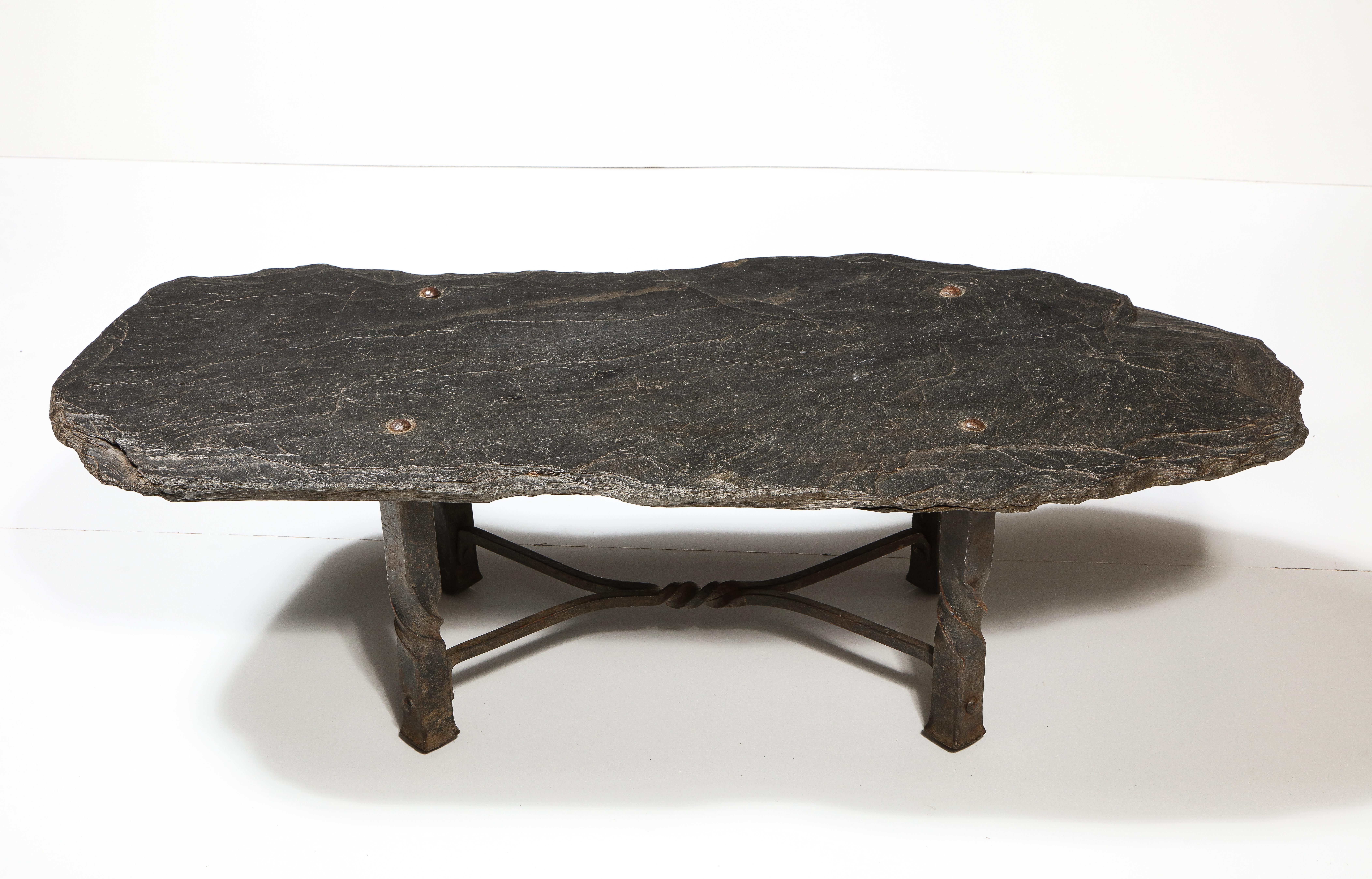 Mid-20th Century Mid-Century Metal Coffee Table with Stone Top, France, c. 1960s For Sale