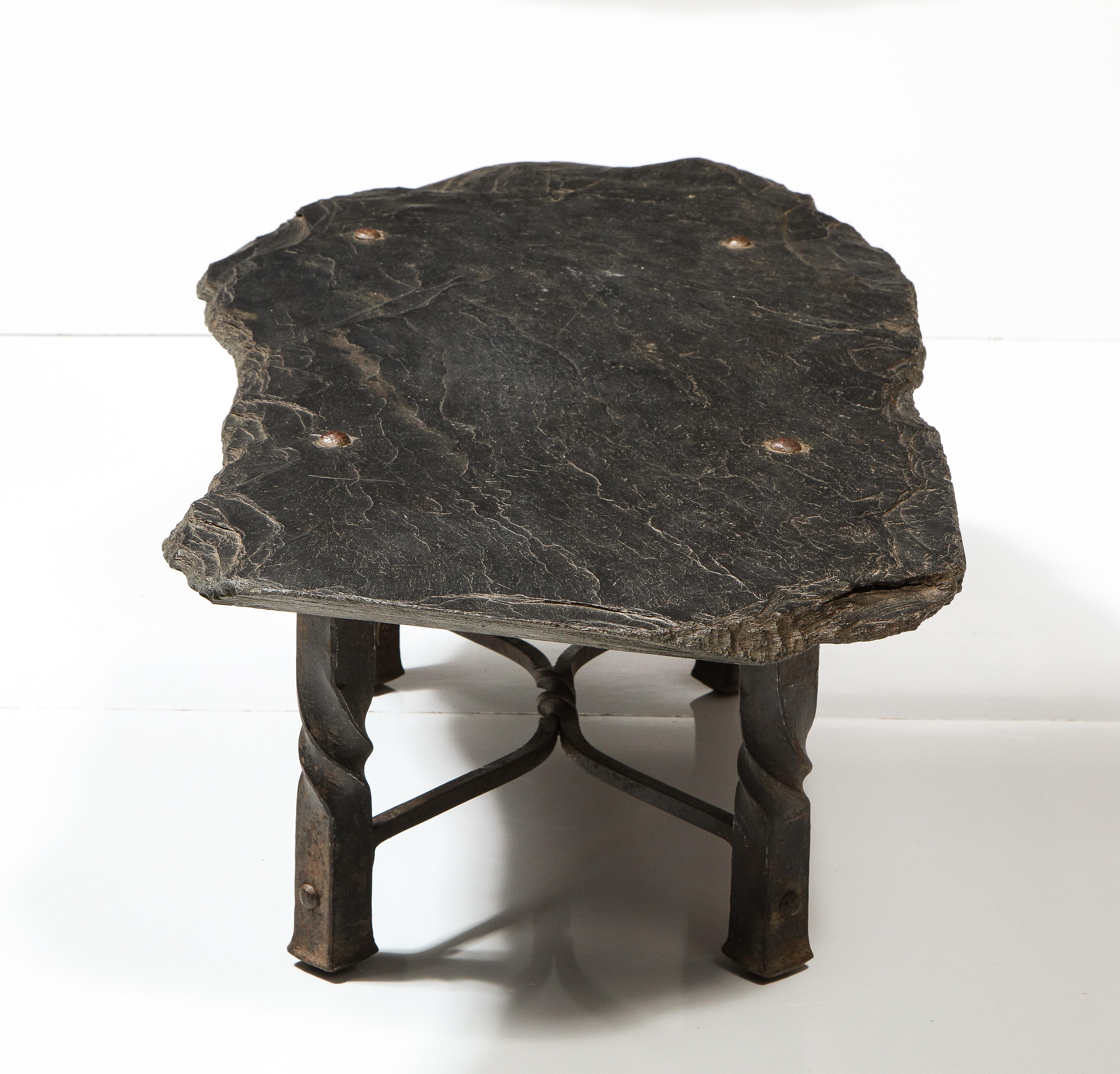 Mid-Century Metal Coffee Table with Stone Top, France, c. 1960s For Sale 3