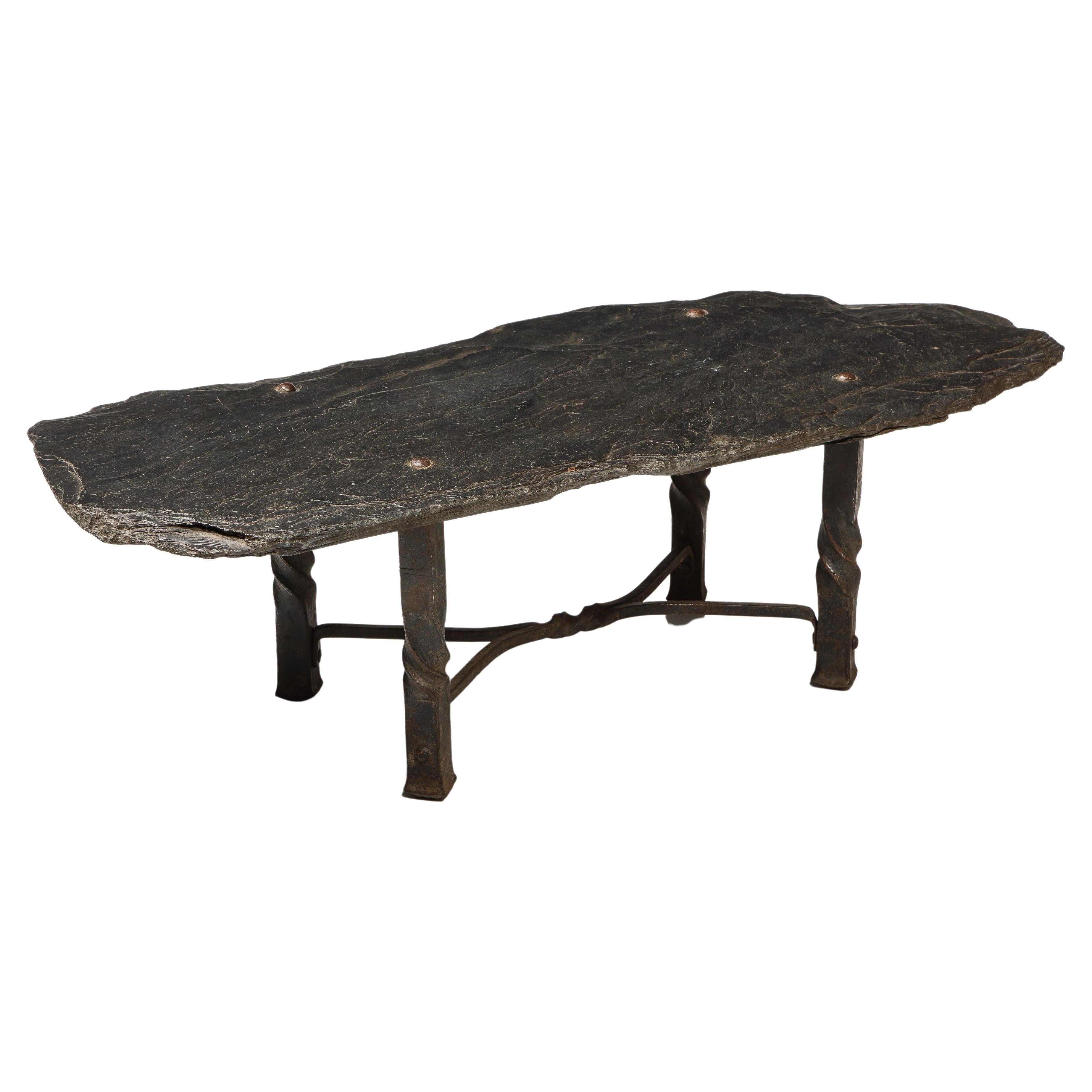 Mid-Century Metal Coffee Table with Stone Top, France, c. 1960s