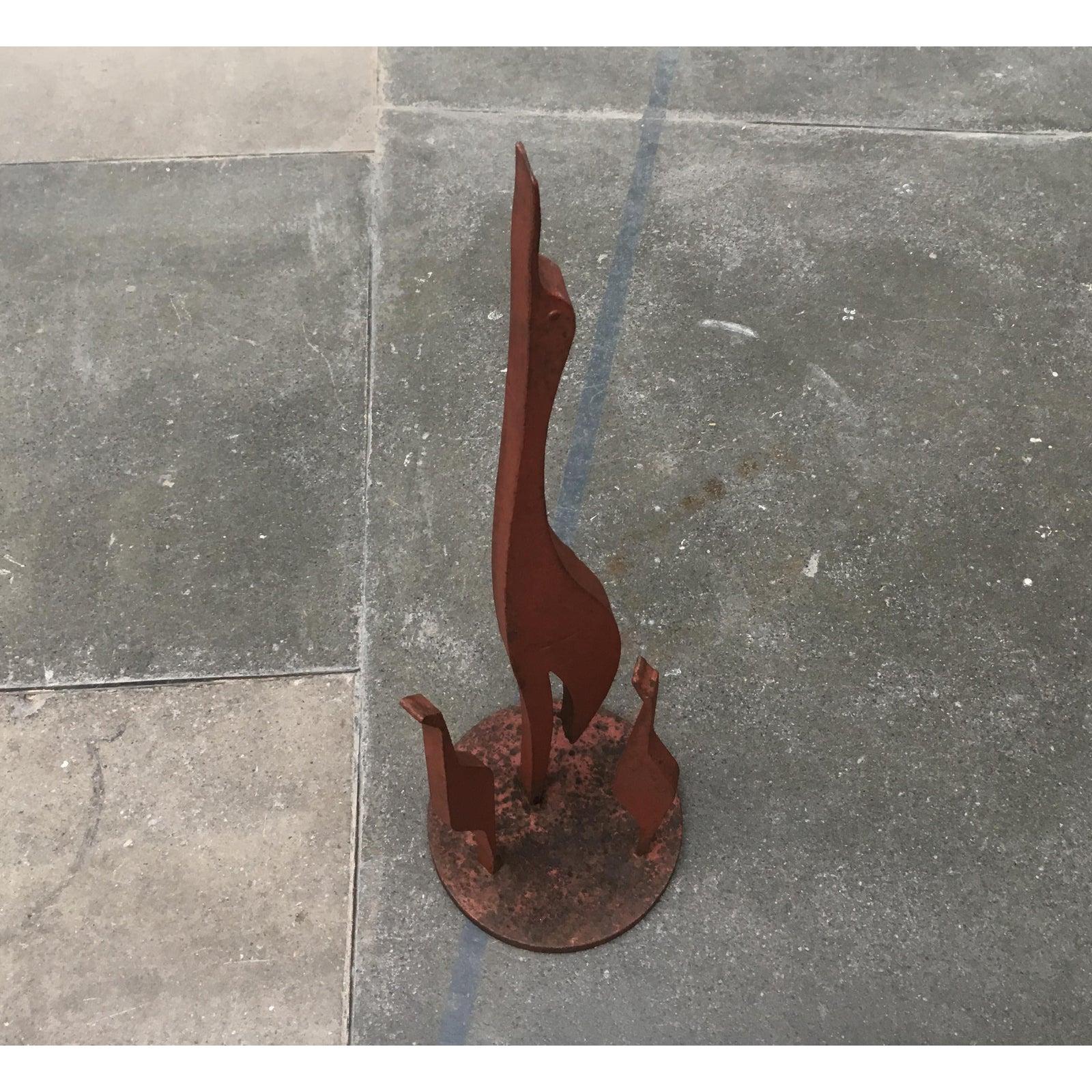 Mid-Century Metal Crane Bird Sculpture, 1960s For Sale 7