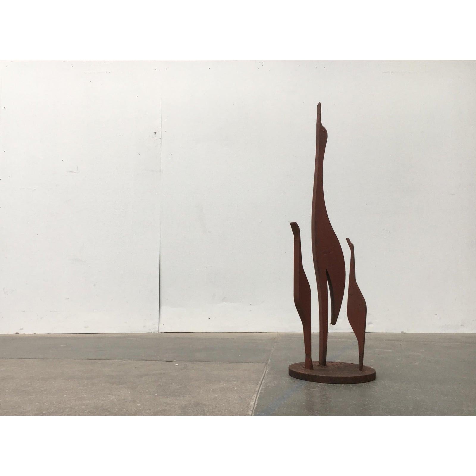 Mid-Century Modern Mid-Century Metal Crane Bird Sculpture, 1960s For Sale