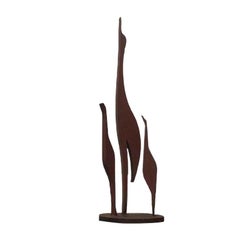 Escultura metálica de pájaro grulla de mediados de siglo, años 60