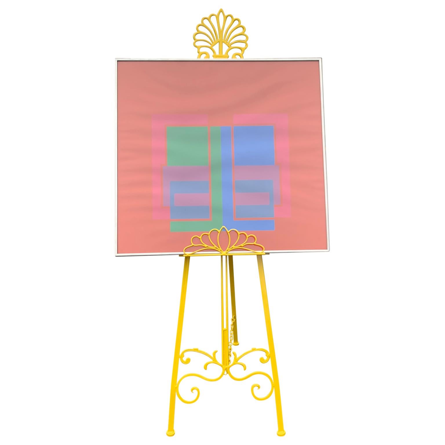 American Mid-Century Metal Easel, Newly Powder-Coated In Bright Sunshine Yellow