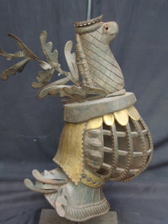 Midcentury Metal Feathered Helmet Frieze Table Lamp