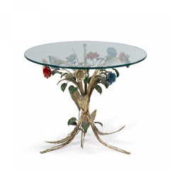 Midcentury Metal Floral Base Round Coffee Table