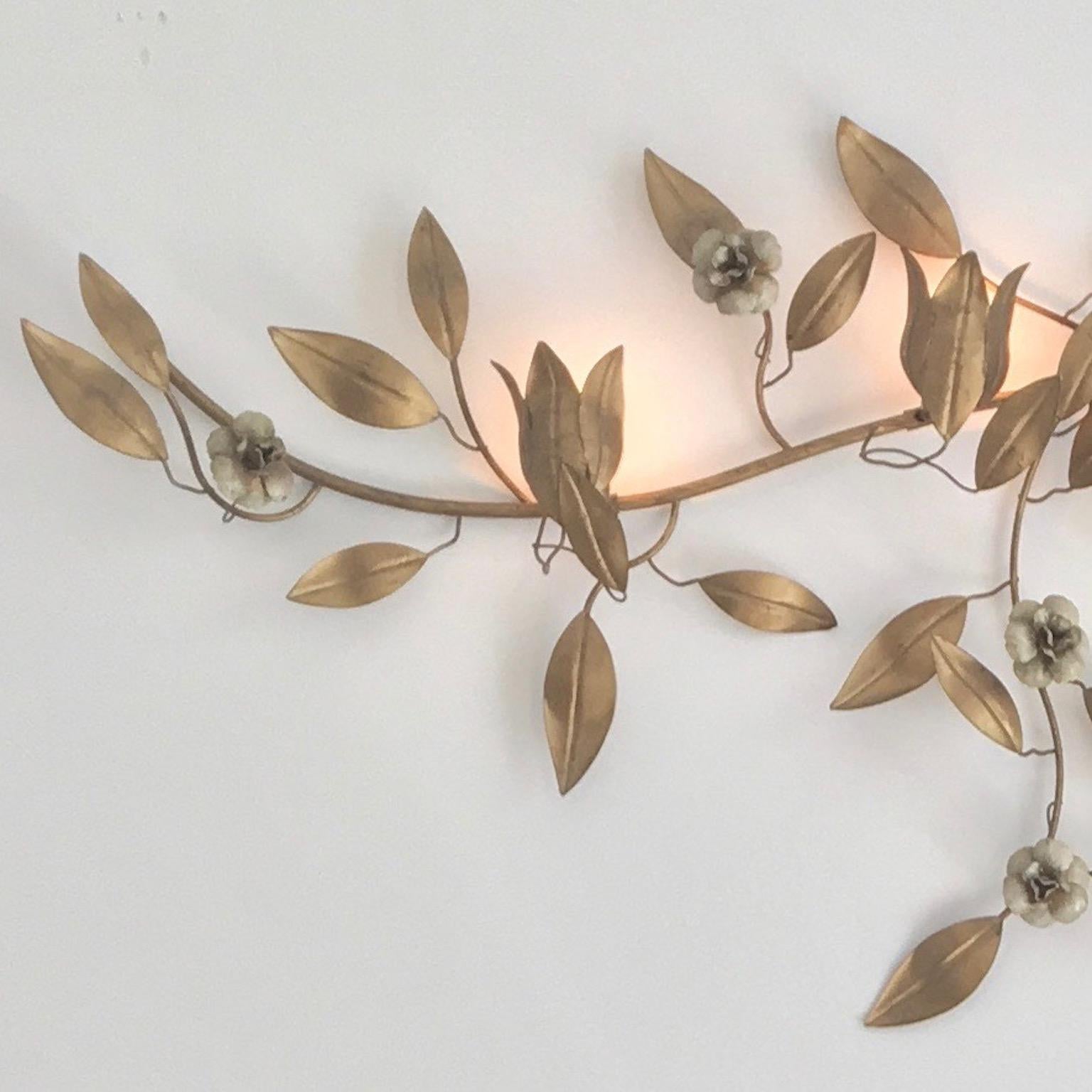 Italian Midcentury Metal Floral Wall Light  For Sale