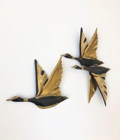 Mid Century Metal Flying Bird Wall Hangings, Set of 2