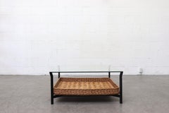 Mid-Century Metal, Glass and Rattan Coffee Table