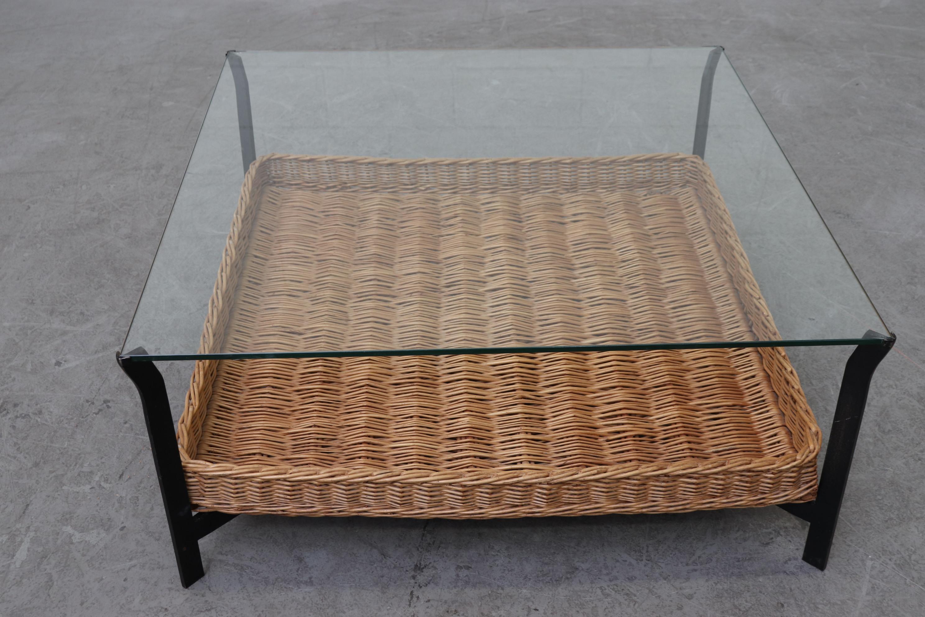 wicker and glass coffee table