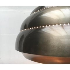 Lampada a sospensione in metallo e vetro di metà secolo, anni '60