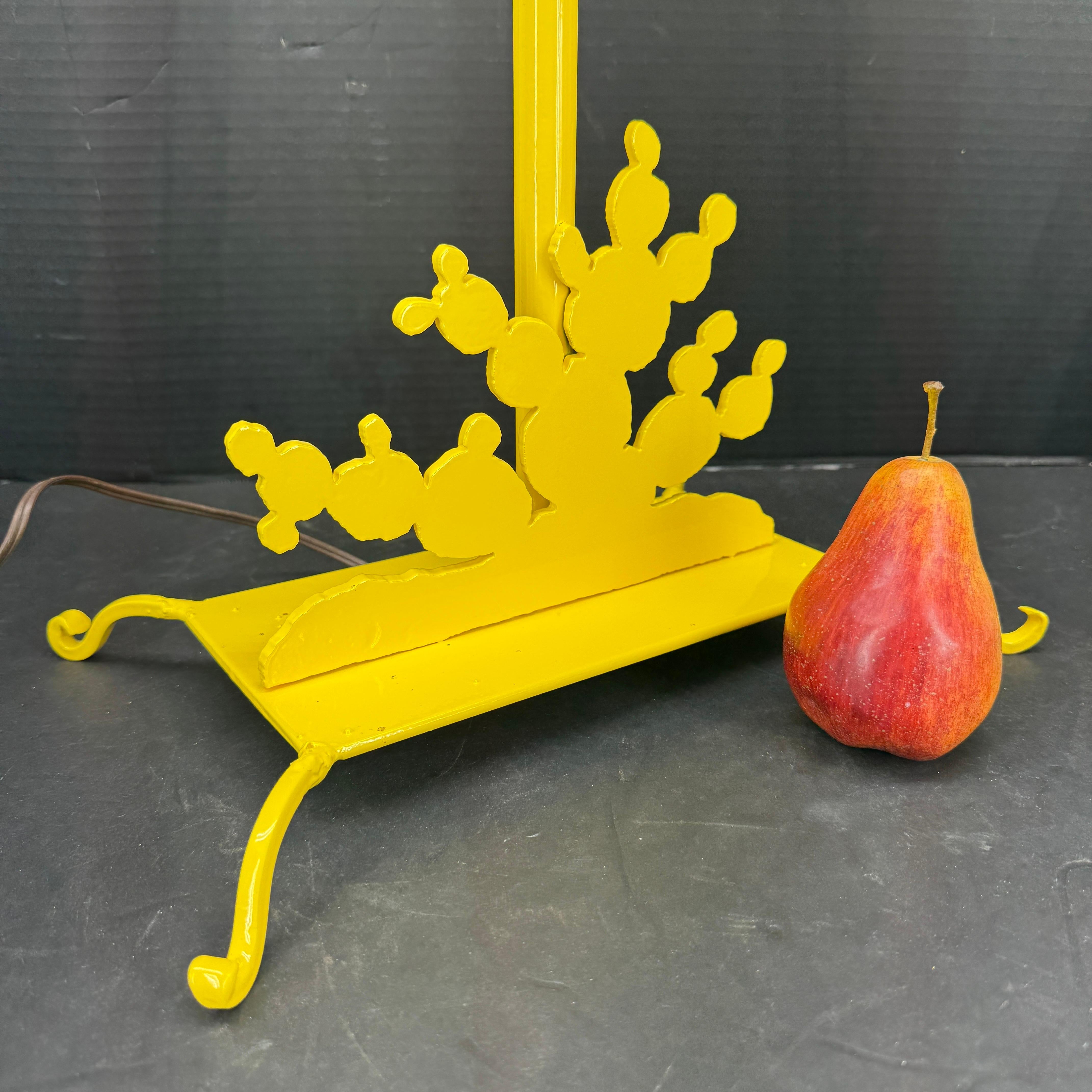 Mid-Century Modern Metal Table Lamp. Very versatile lamp that has been newly powder-coated in a bright sunshine yellow color. Perfect addition in any home looking for a pop of color either in a office, on a console, side or end table table or