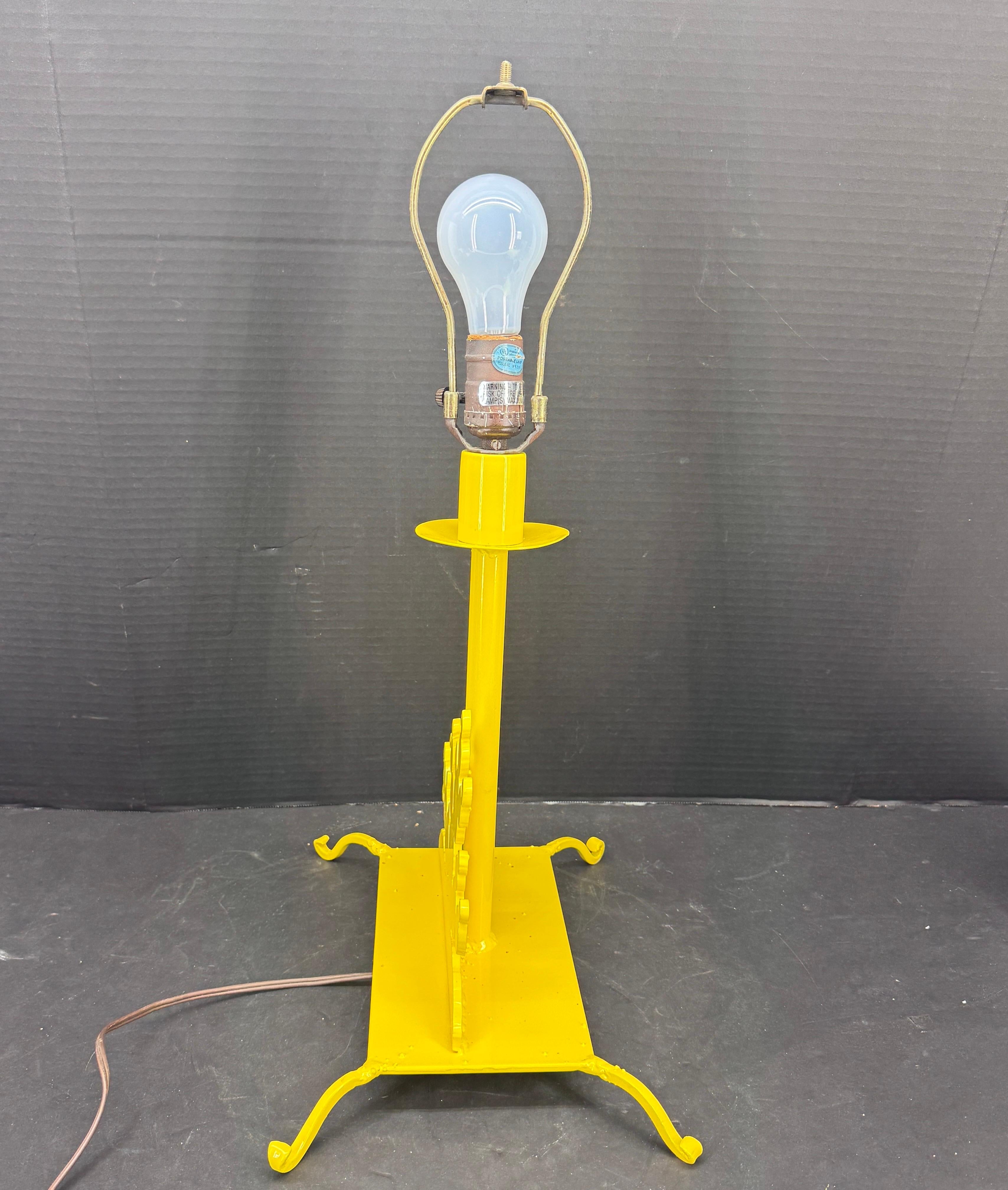 Mid-Century Metal Industrial Bright Sunshine Yellow Lamp In Good Condition For Sale In Haddonfield, NJ