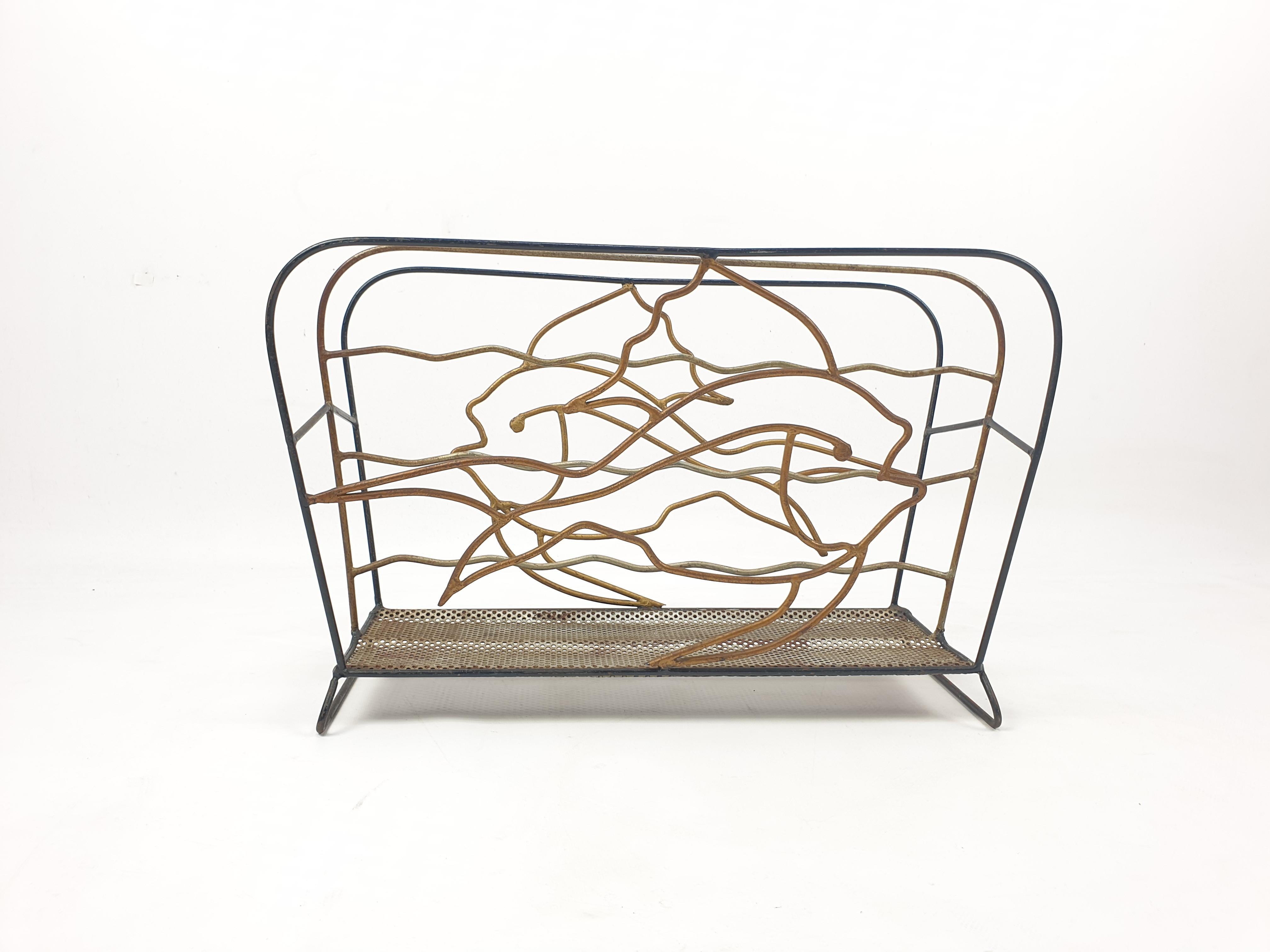 Mid-Century Modern Mid-Century Metal Magazine Rack with Fishes, 1950s For Sale