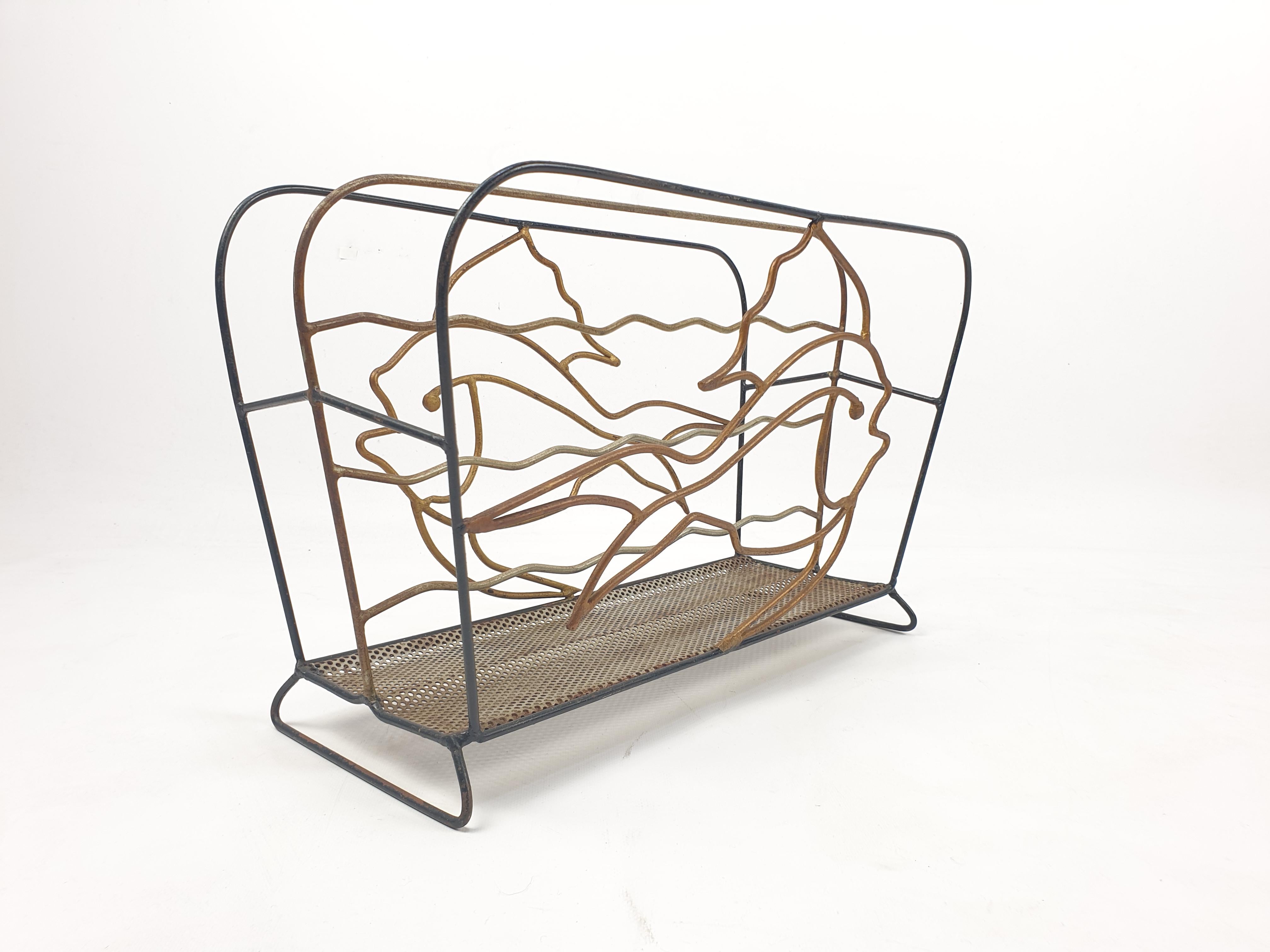 Mid-20th Century Mid-Century Metal Magazine Rack with Fishes, 1950s For Sale