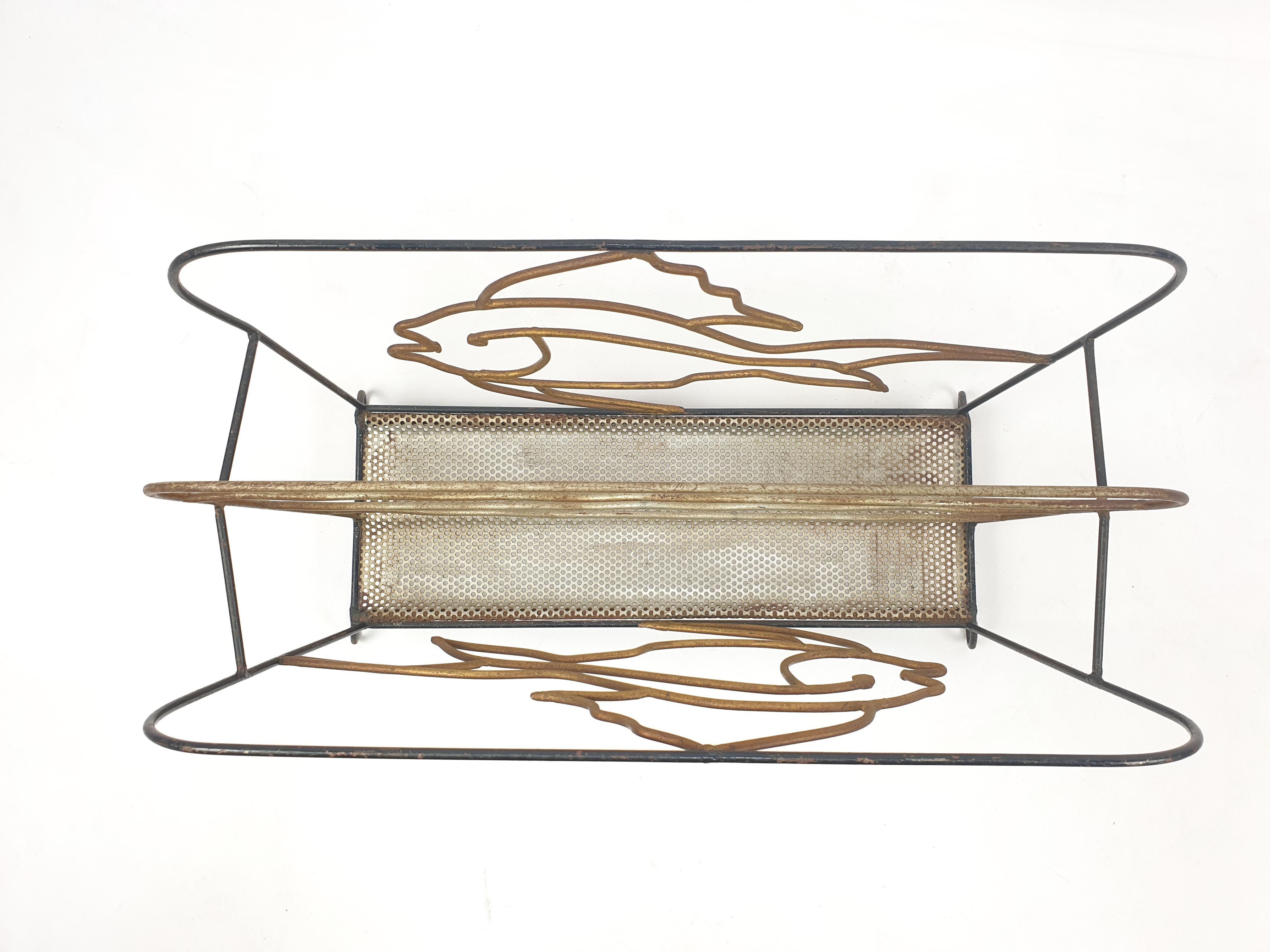 Mid-Century Metal Magazine Rack with Fishes, 1950s For Sale 2