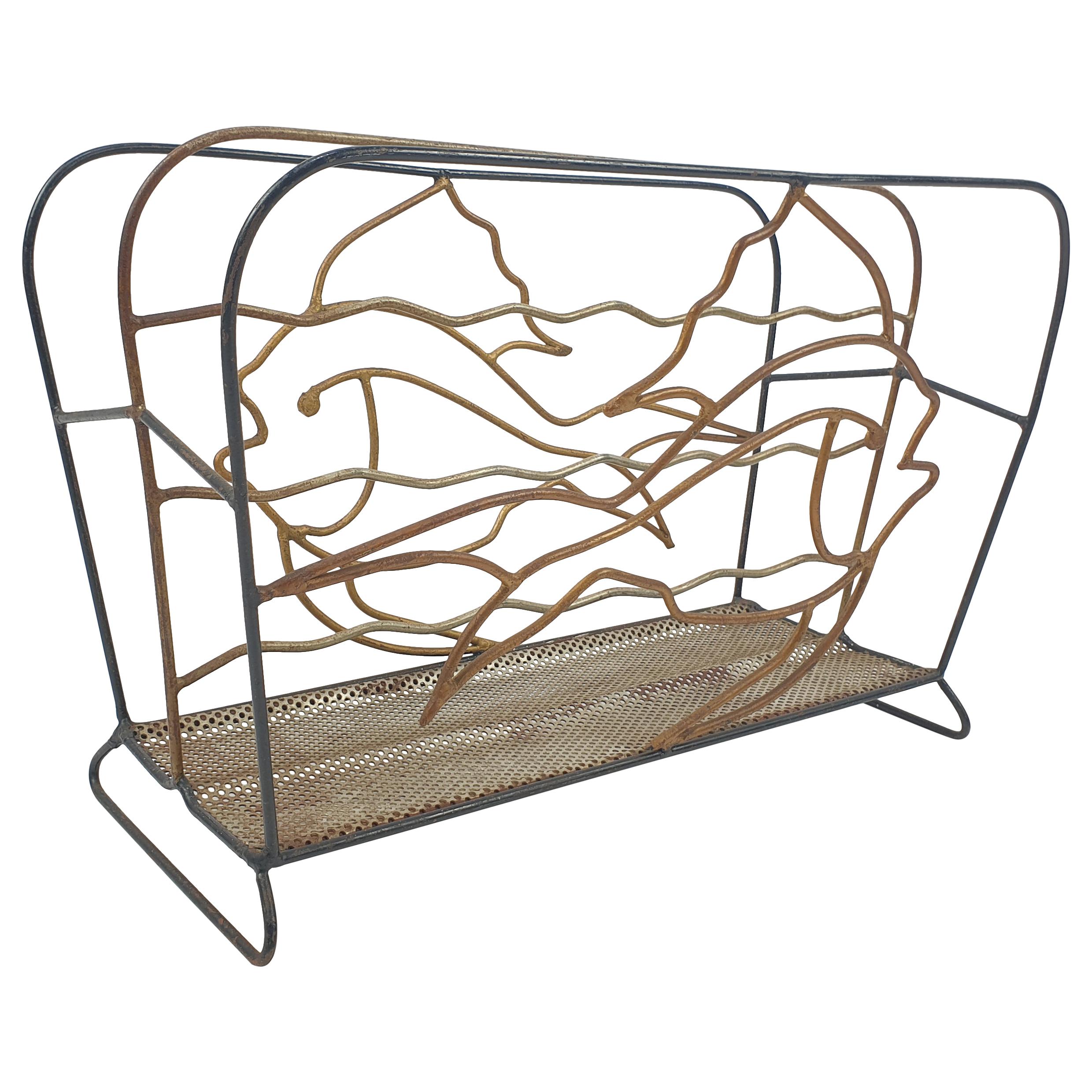 Mid-Century Metal Magazine Rack with Fishes, 1950s For Sale