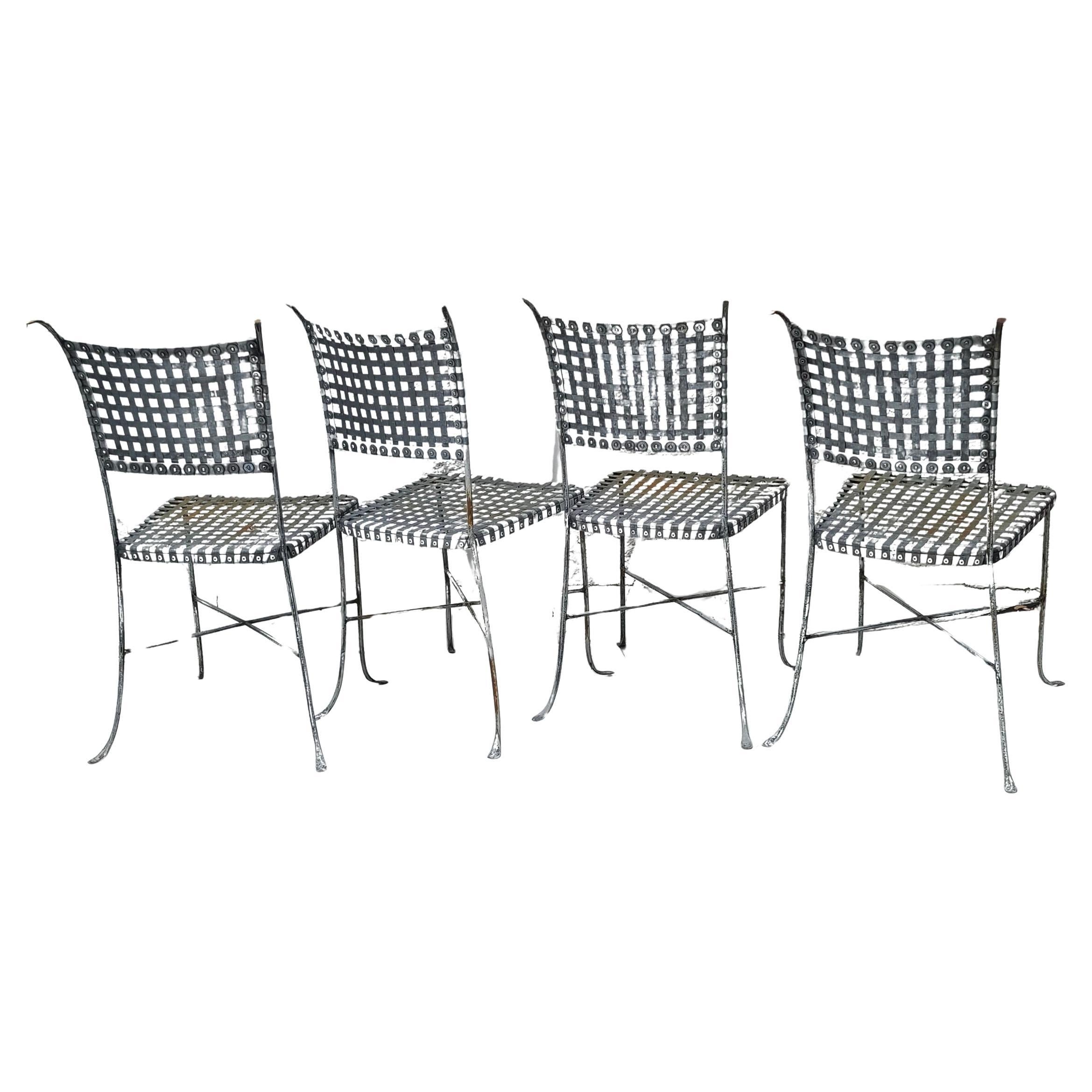 Mid Century Metal Mesh Patio Dining Chairs Set of Four For Sale 5