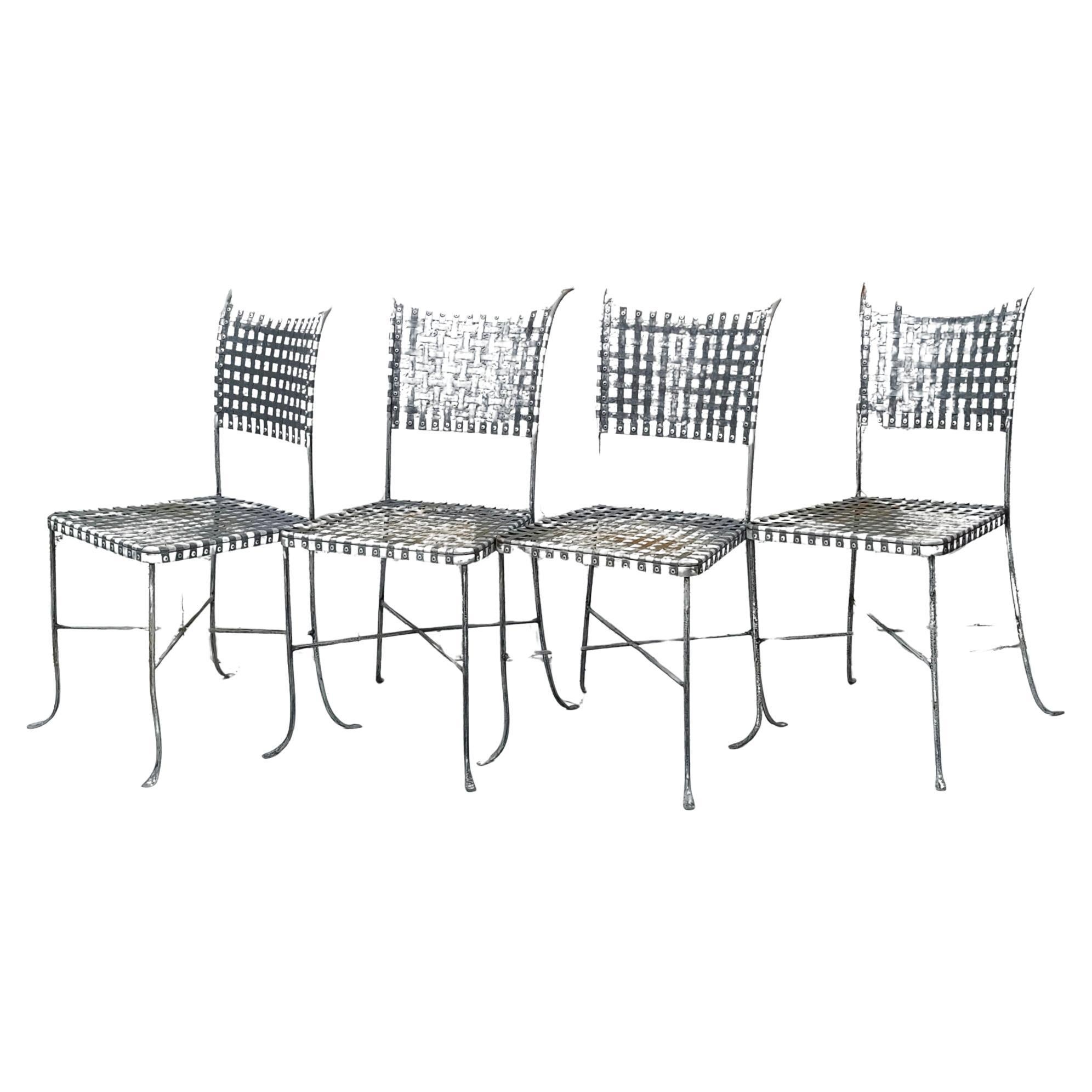 Mid Century Metal Mesh Patio Dining Chairs Set of Four For Sale 6