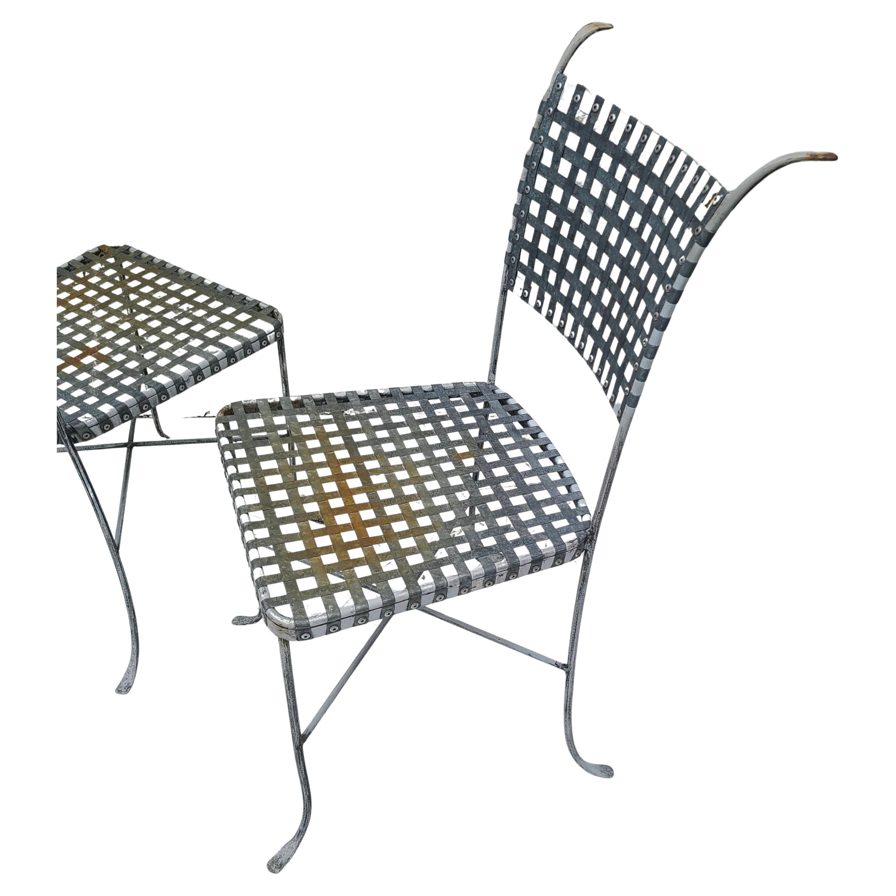 Cut Steel Mid Century Metal Mesh Patio Dining Chairs Set of Four For Sale